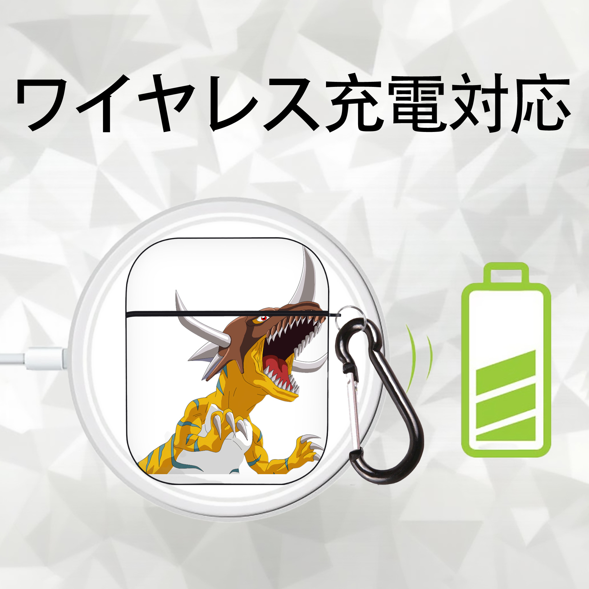 Digimon デジタルモンスター/デジモン AirPods 第2世代保護ケース ハードシェル ブラック 耐衝撃・防指紋・カラビナ付き