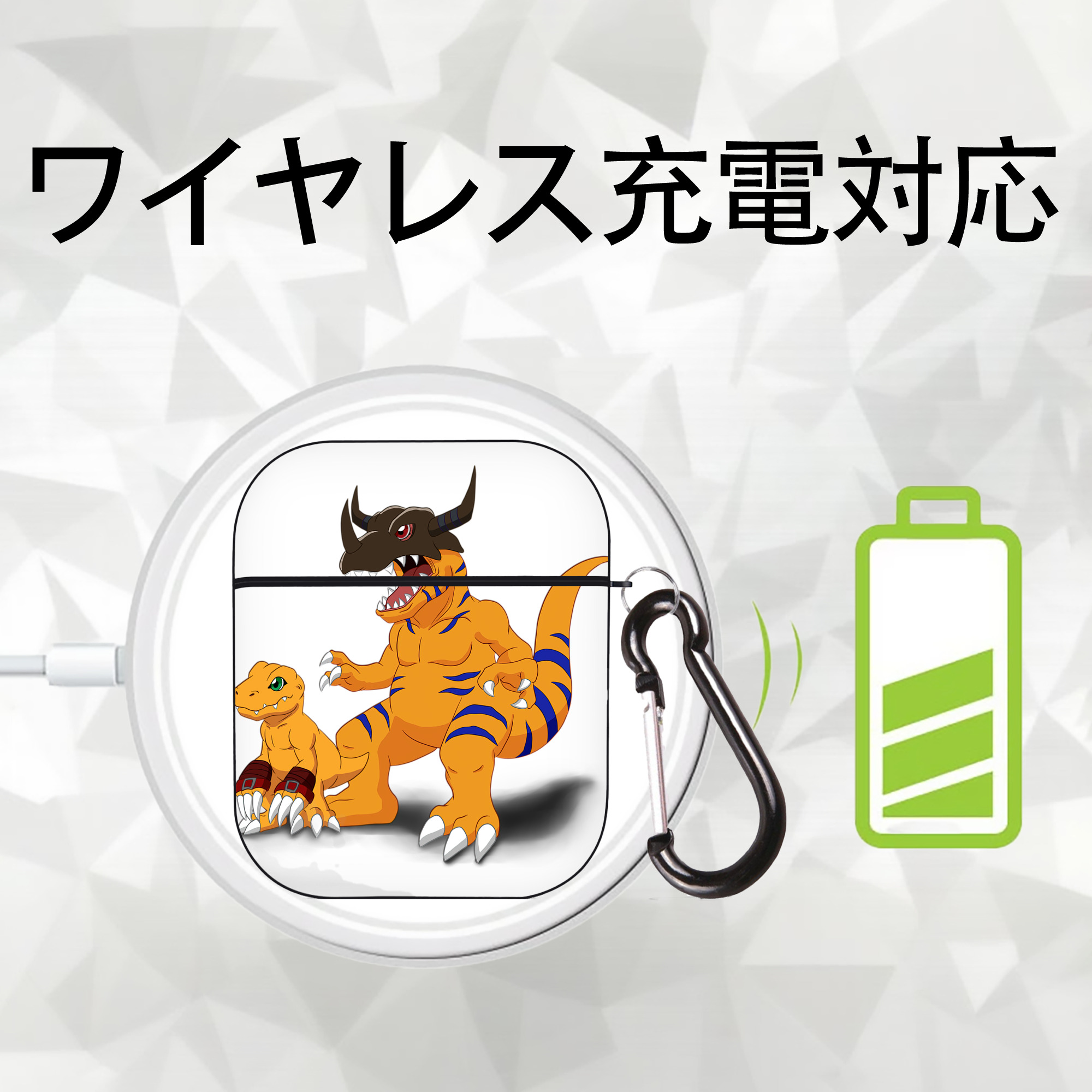 Digimon デジタルモンスター/デジモン AirPods 第2世代保護ケース ハードシェル ブラック 耐衝撃・防指紋・カラビナ付き