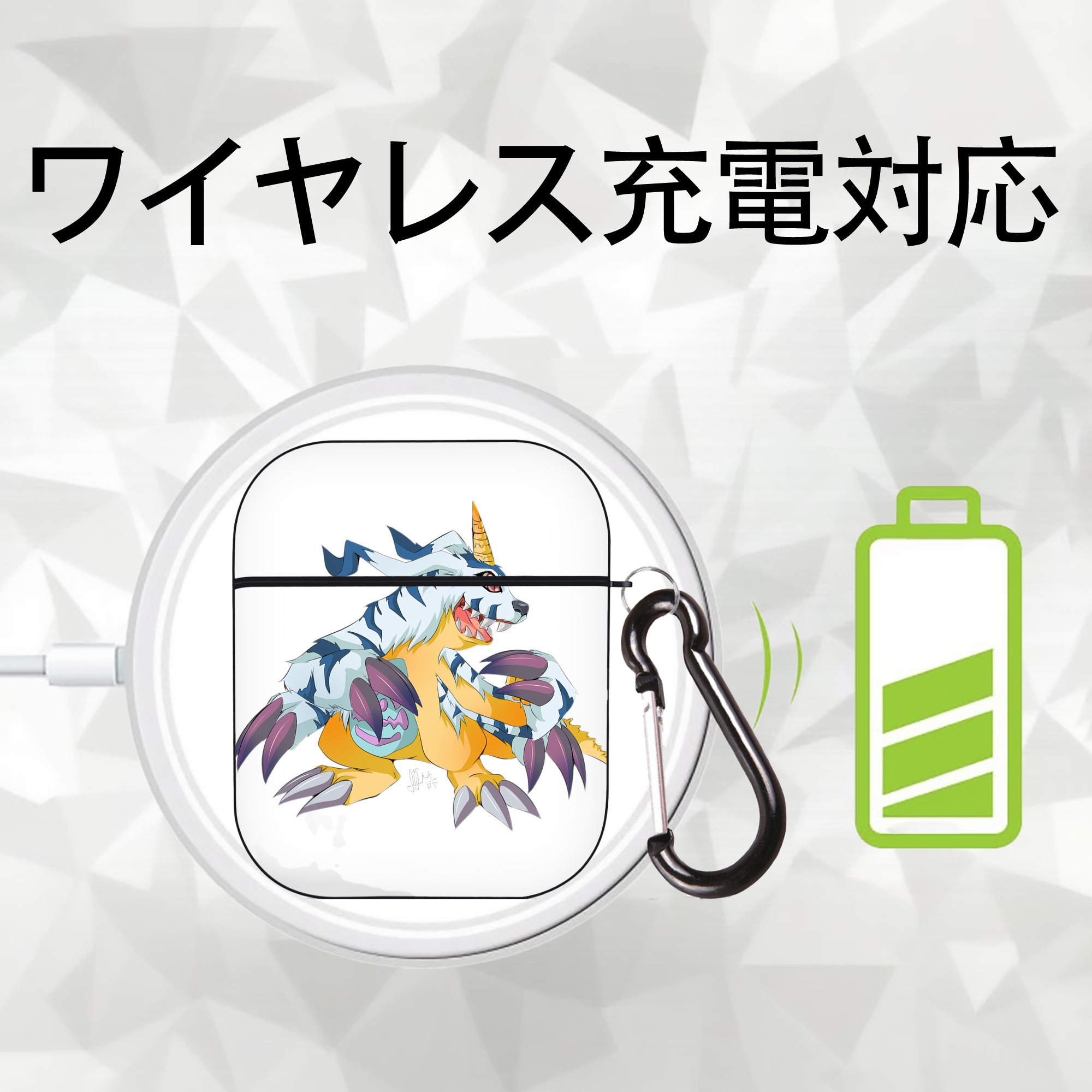 Digimon デジタルモンスター/デジモン AirPods 第2世代保護ケース ハードシェル ブラック 耐衝撃・防指紋・カラビナ付き
