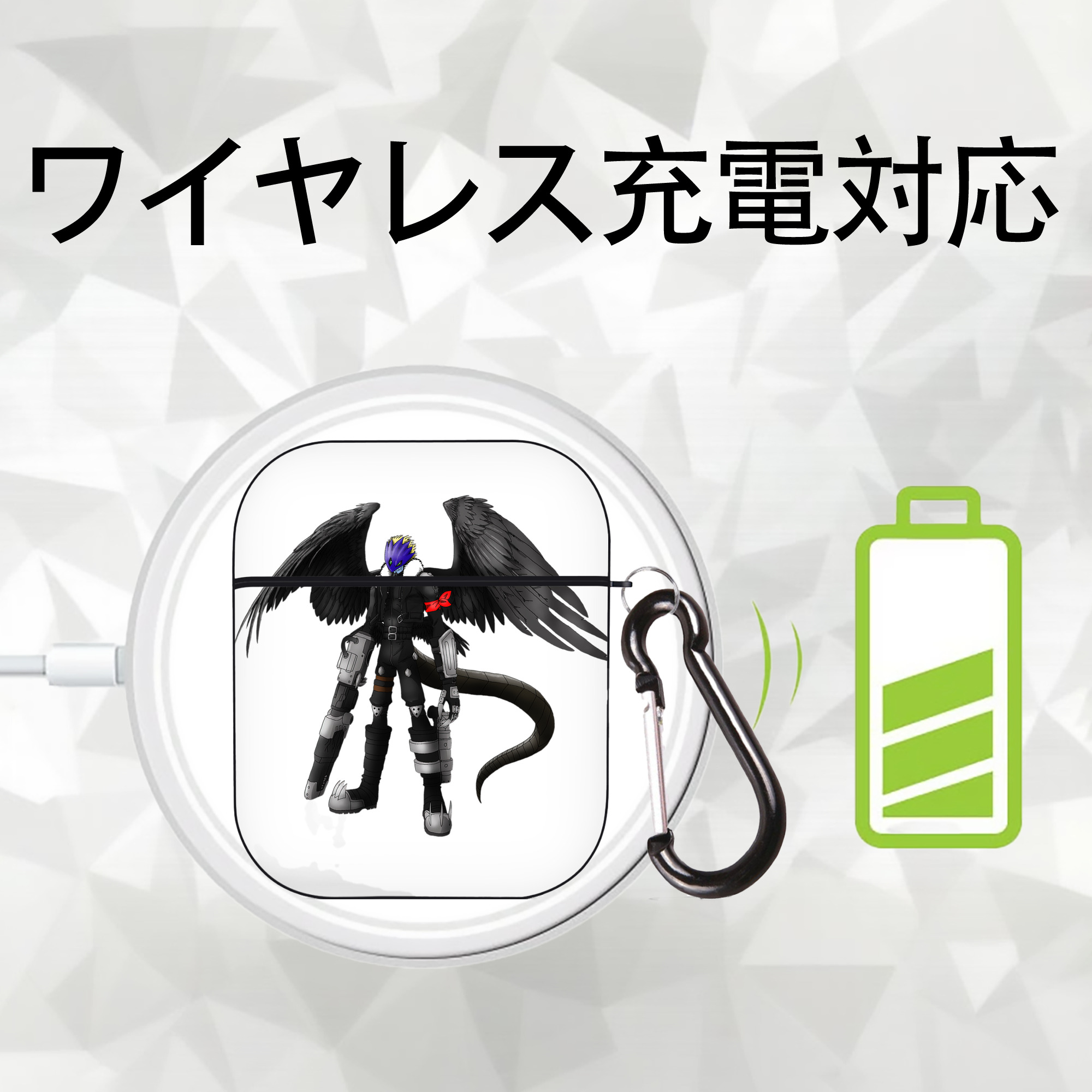 Digimon デジタルモンスター/デジモン AirPods 第2世代保護ケース ハードシェル ブラック 耐衝撃・防指紋・カラビナ付き