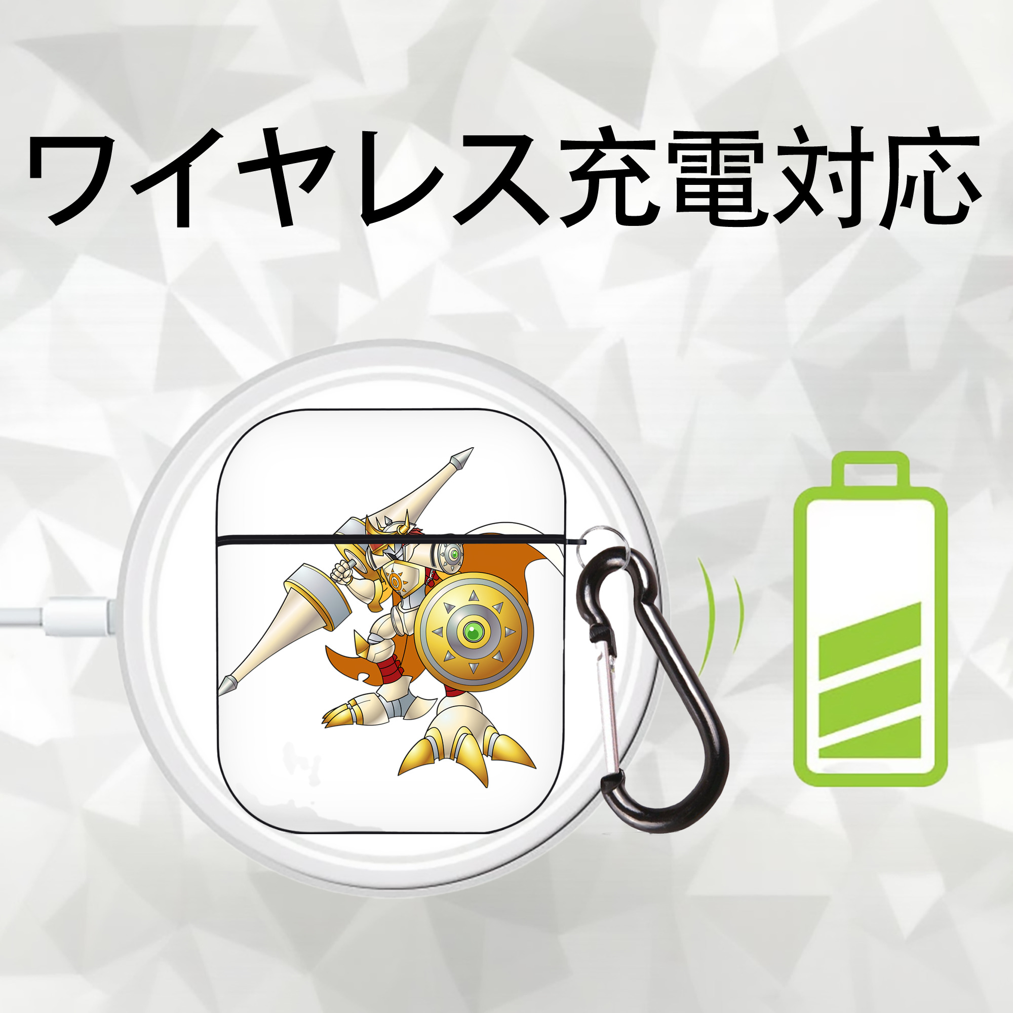 Digimon デジタルモンスター/デジモン AirPods 第2世代保護ケース ハードシェル ブラック 耐衝撃・防指紋・カラビナ付き