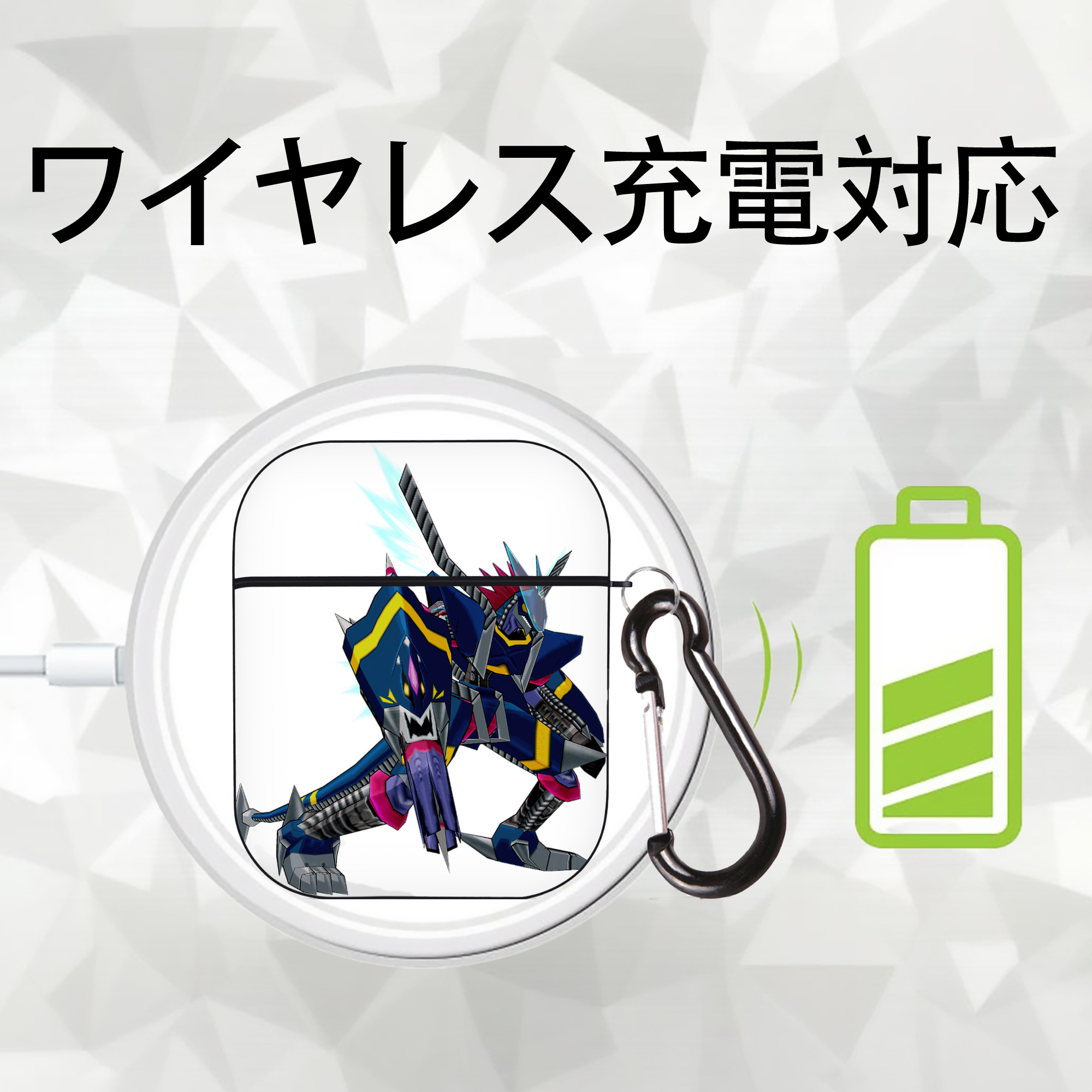 Digimon デジタルモンスター/デジモン AirPods 第2世代保護ケース ハードシェル ブラック 耐衝撃・防指紋・カラビナ付き