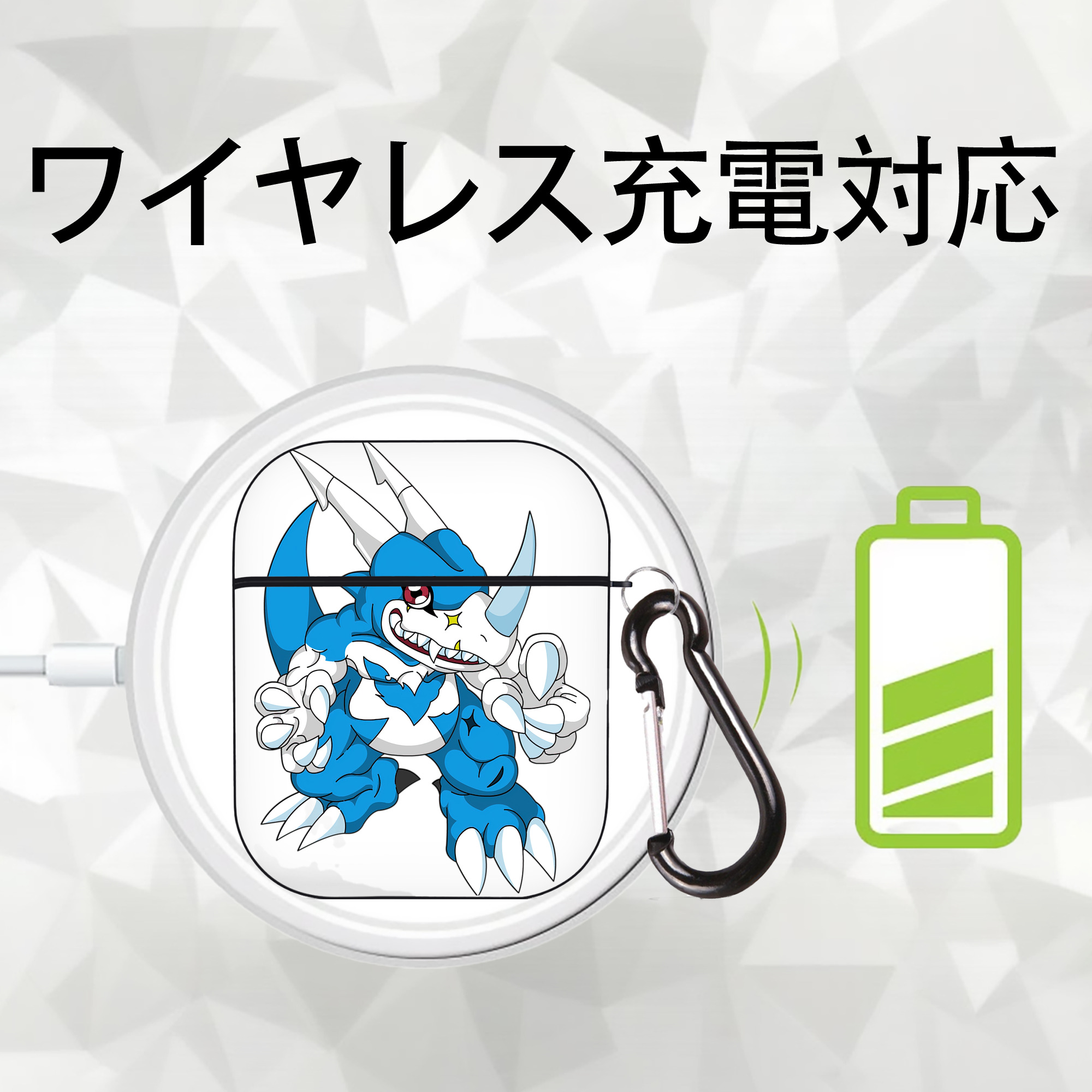 Digimon デジタルモンスター/デジモン AirPods 第2世代保護ケース ハードシェル ブラック 耐衝撃・防指紋・カラビナ付き