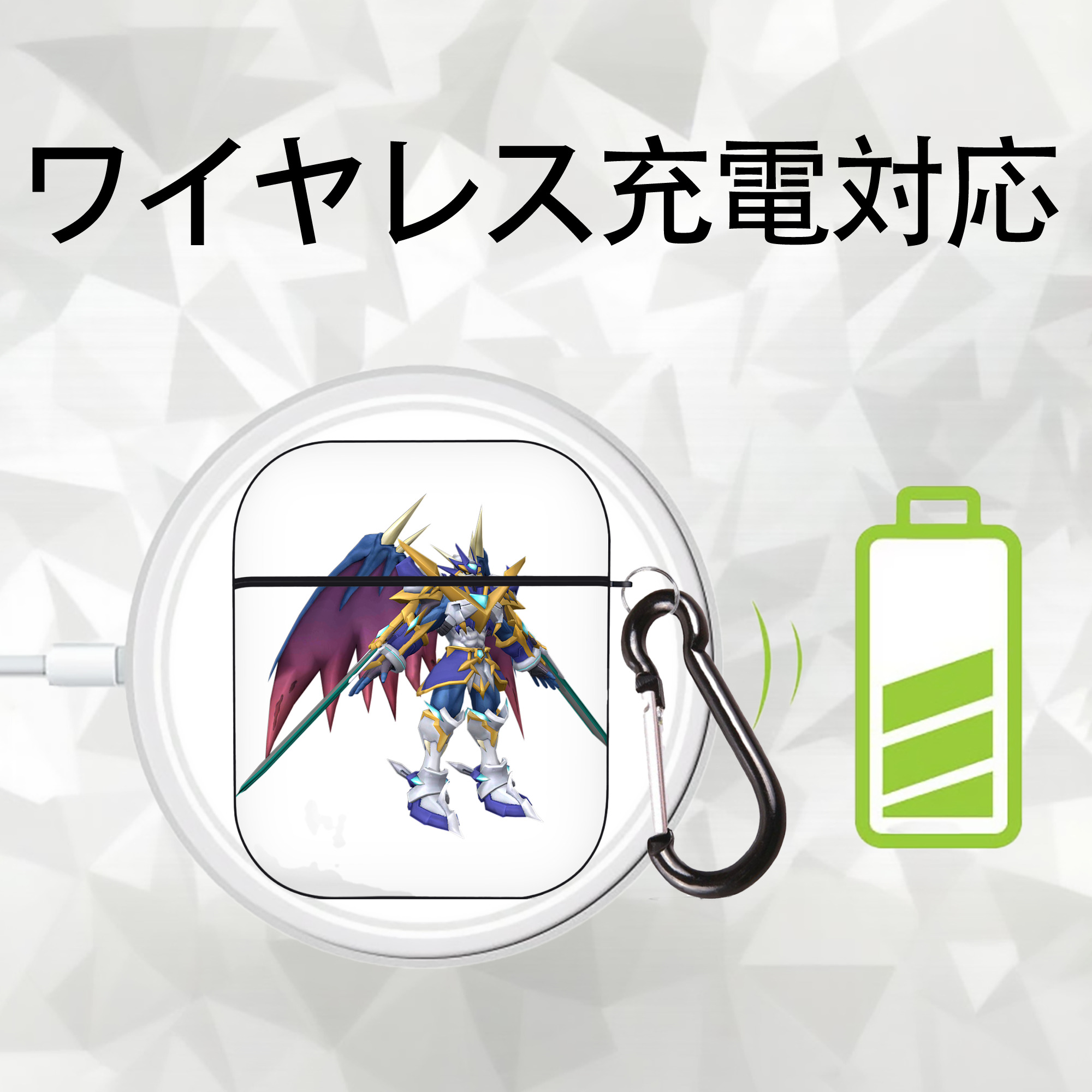 Digimon デジタルモンスター/デジモン AirPods 第2世代保護ケース ハードシェル ブラック 耐衝撃・防指紋・カラビナ付き