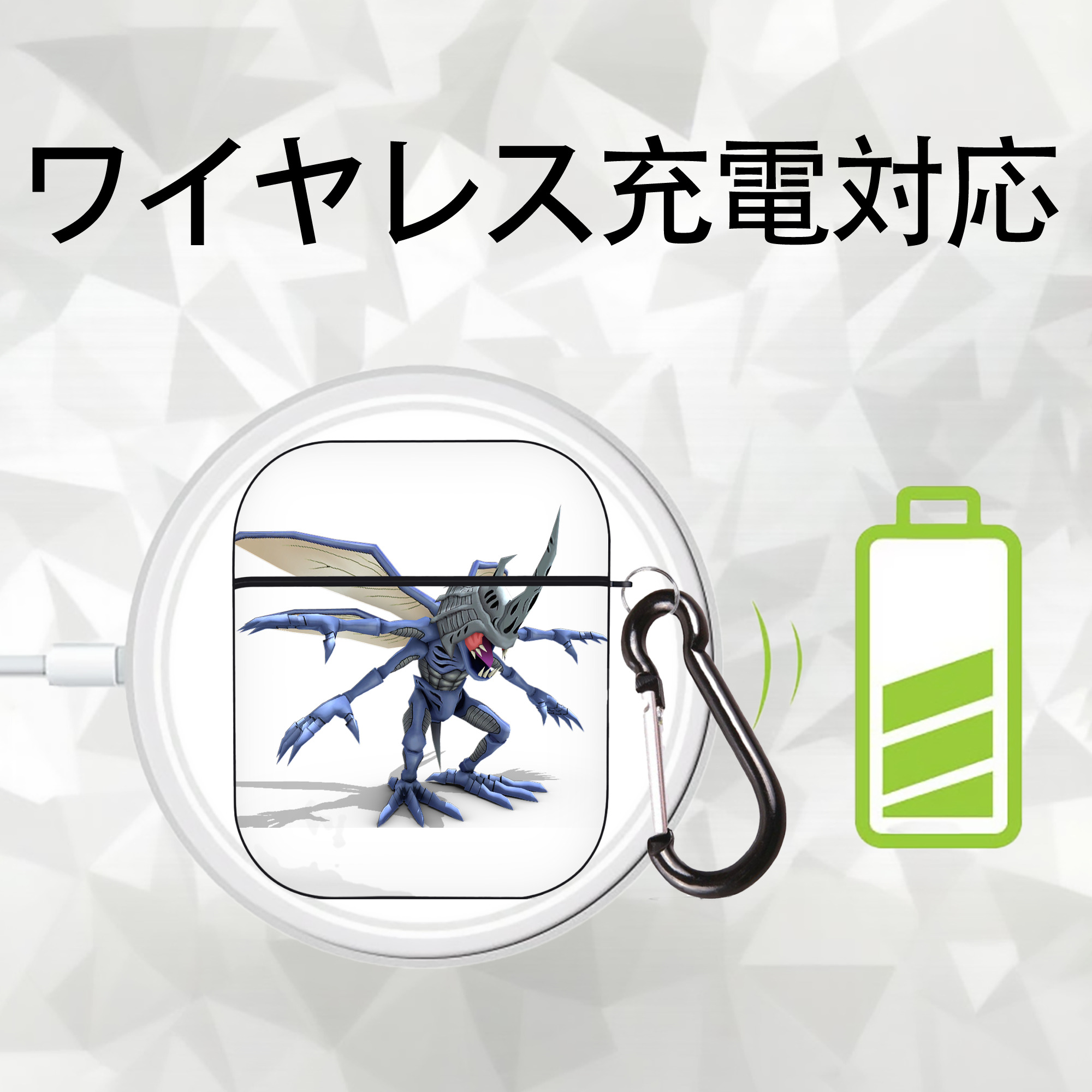 Digimon デジタルモンスター/デジモン AirPods 第2世代保護ケース ハードシェル ブラック 耐衝撃・防指紋・カラビナ付き