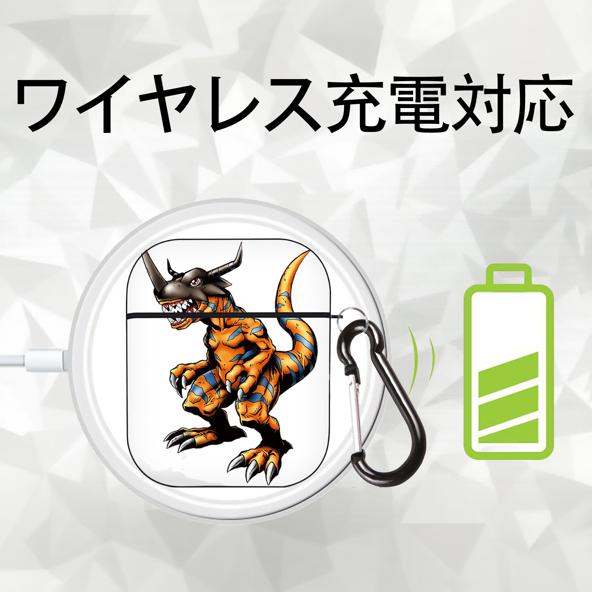 Digimon デジタルモンスター/デジモン AirPods 第2世代保護ケース ハードシェル ブラック 耐衝撃・防指紋・カラビナ付き