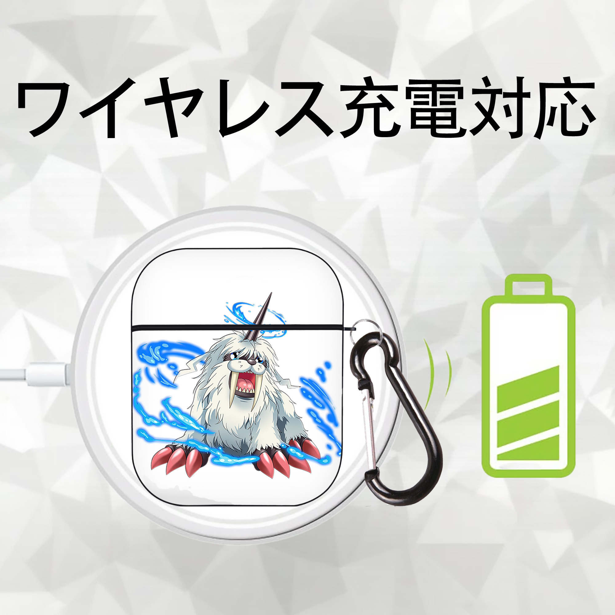 Digimon デジタルモンスター/デジモン AirPods 第2世代保護ケース ハードシェル ブラック 耐衝撃・防指紋・カラビナ付き