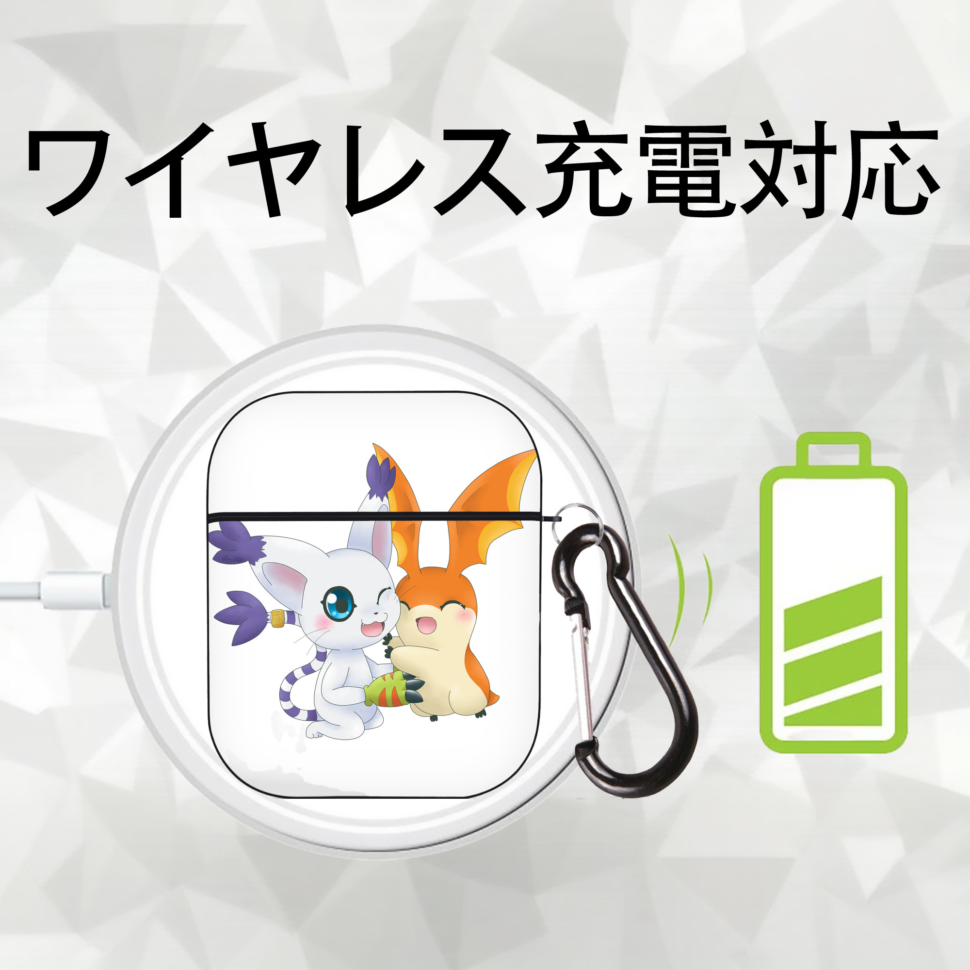 Digimon デジタルモンスター/デジモン AirPods 第2世代保護ケース ハードシェル ブラック 耐衝撃・防指紋・カラビナ付き
