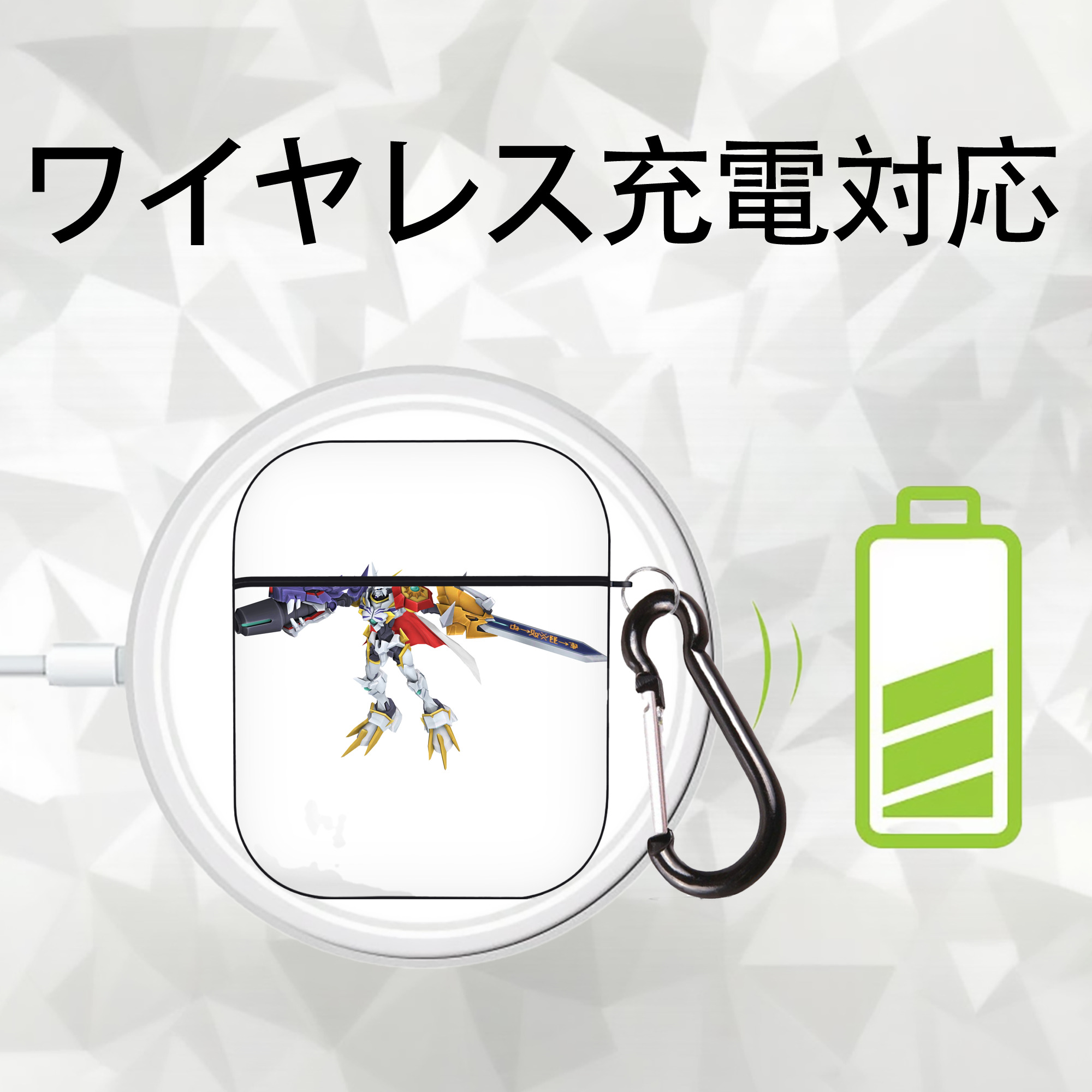 Digimon デジタルモンスター/デジモン AirPods 第2世代保護ケース ハードシェル ブラック 耐衝撃・防指紋・カラビナ付き