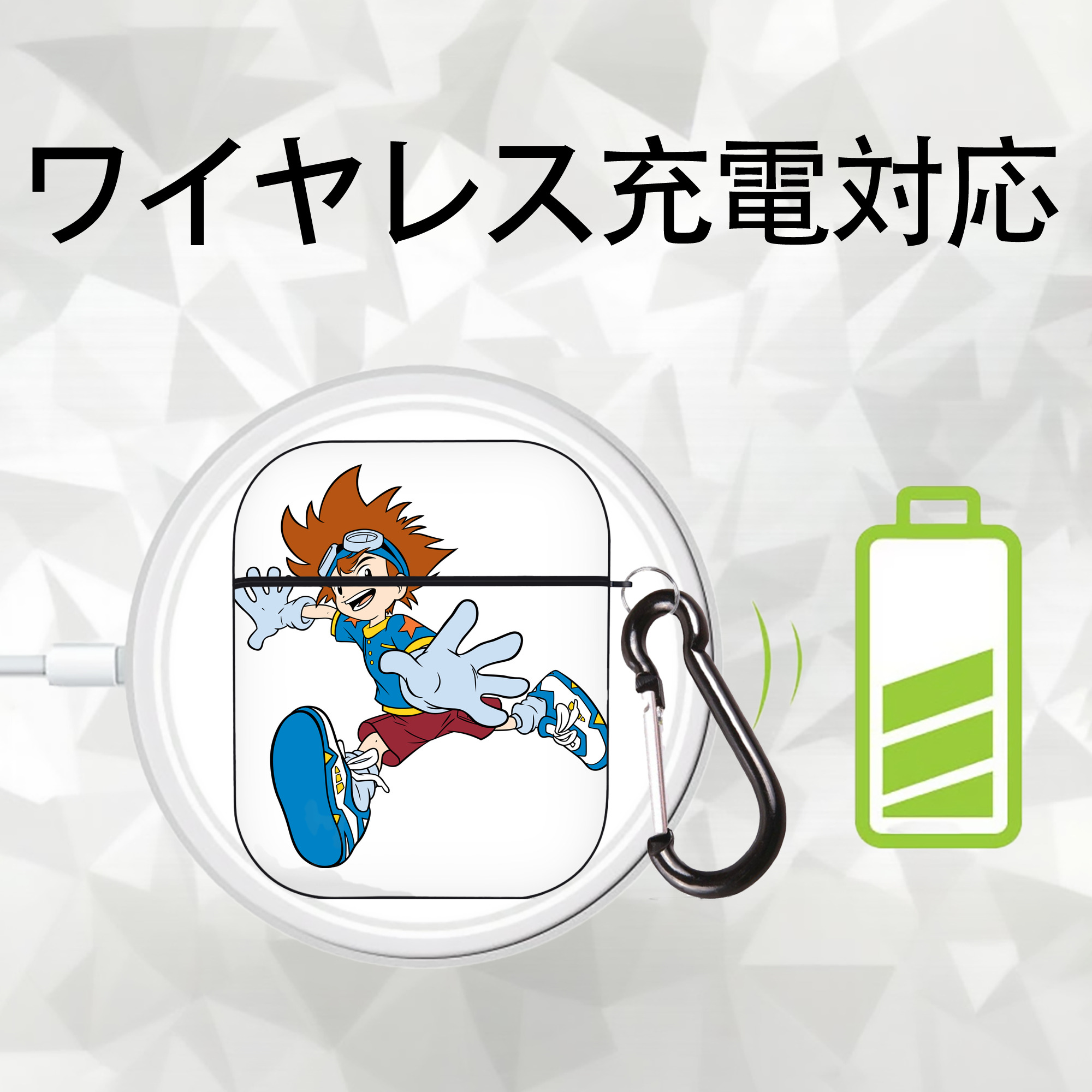 Digimon デジタルモンスター/デジモン AirPods 第2世代保護ケース ハードシェル ブラック 耐衝撃・防指紋・カラビナ付き