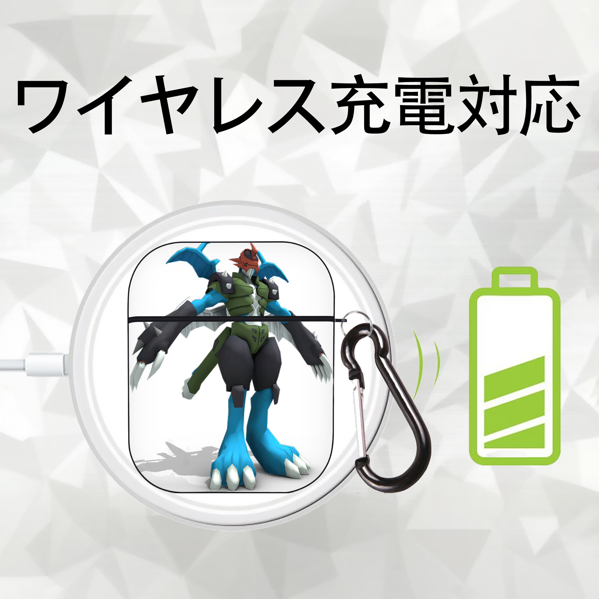 Digimon デジタルモンスター/デジモン AirPods 第2世代保護ケース ハードシェル ブラック 耐衝撃・防指紋・カラビナ付き