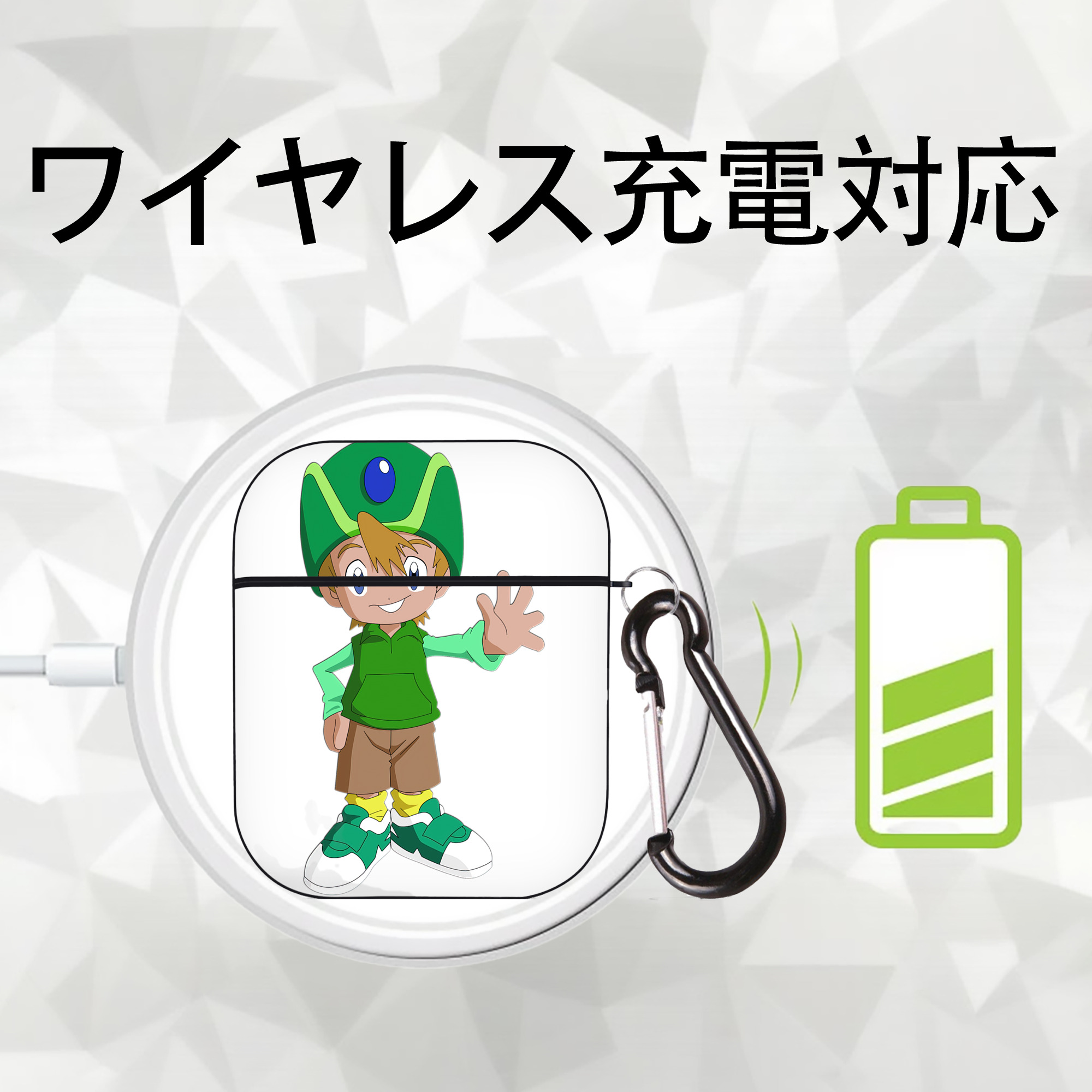 Digimon デジタルモンスター/デジモン AirPods 第2世代保護ケース ハードシェル ブラック 耐衝撃・防指紋・カラビナ付き