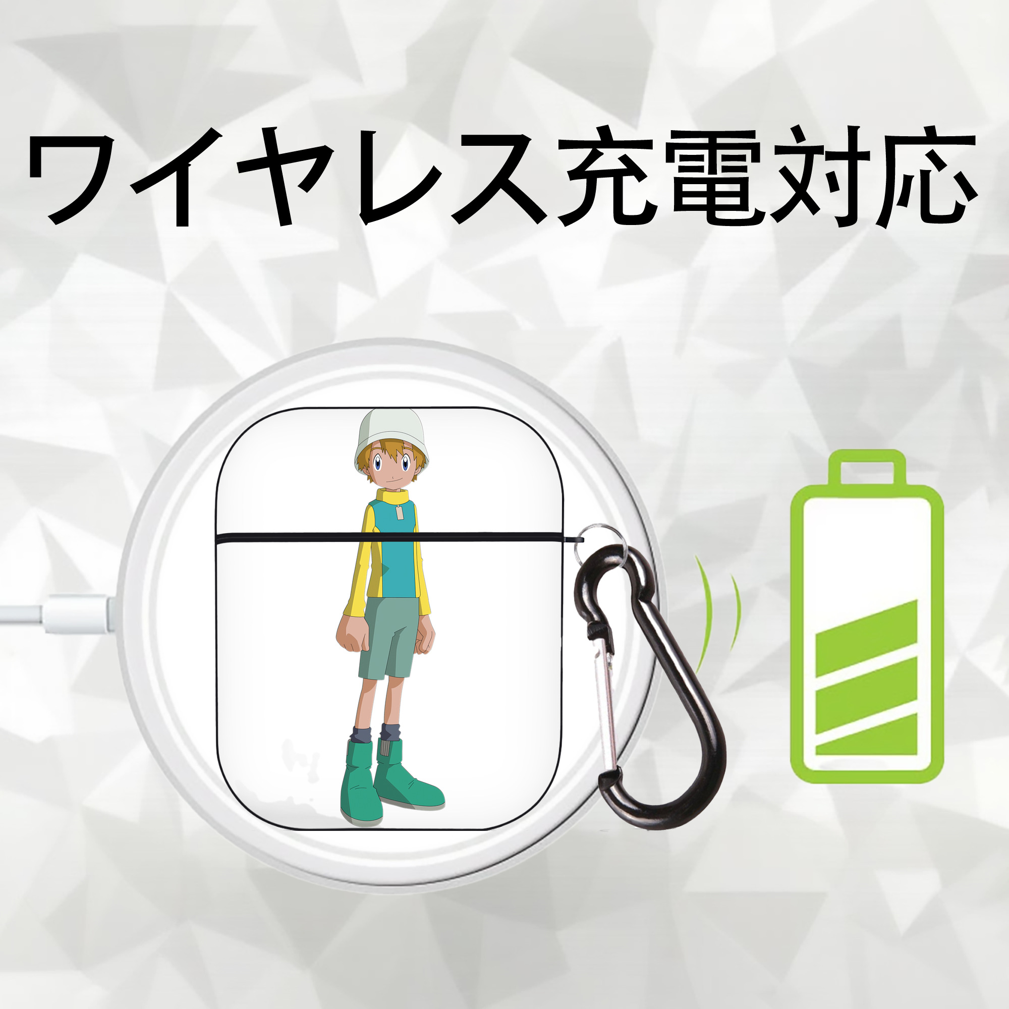 Digimon デジタルモンスター/デジモン AirPods 第2世代保護ケース ハードシェル ブラック 耐衝撃・防指紋・カラビナ付き