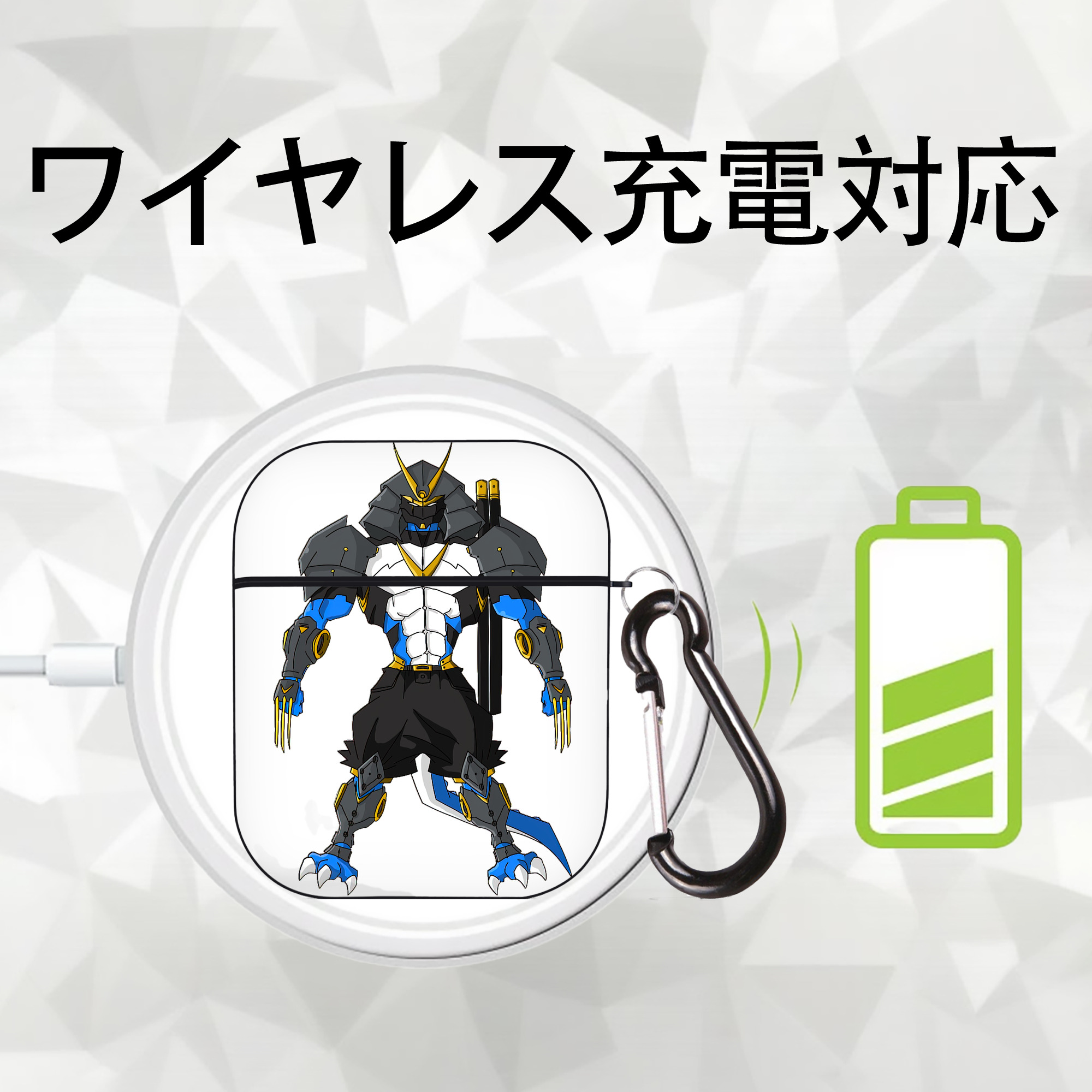 Digimon デジタルモンスター/デジモン AirPods 第2世代保護ケース ハードシェル ブラック 耐衝撃・防指紋・カラビナ付き