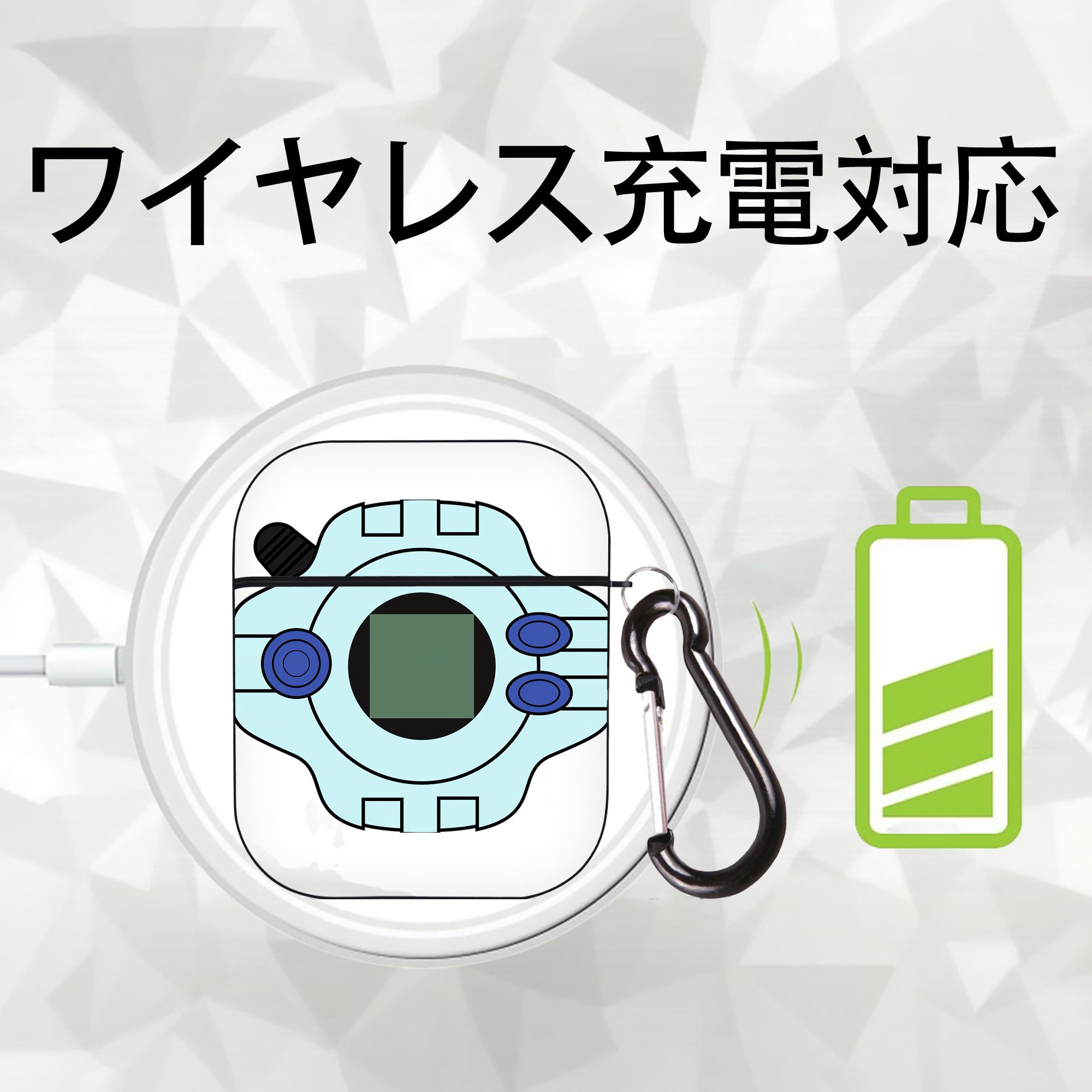 Digimon デジタルモンスター/デジモン AirPods 第2世代保護ケース ハードシェル ブラック 耐衝撃・防指紋・カラビナ付き