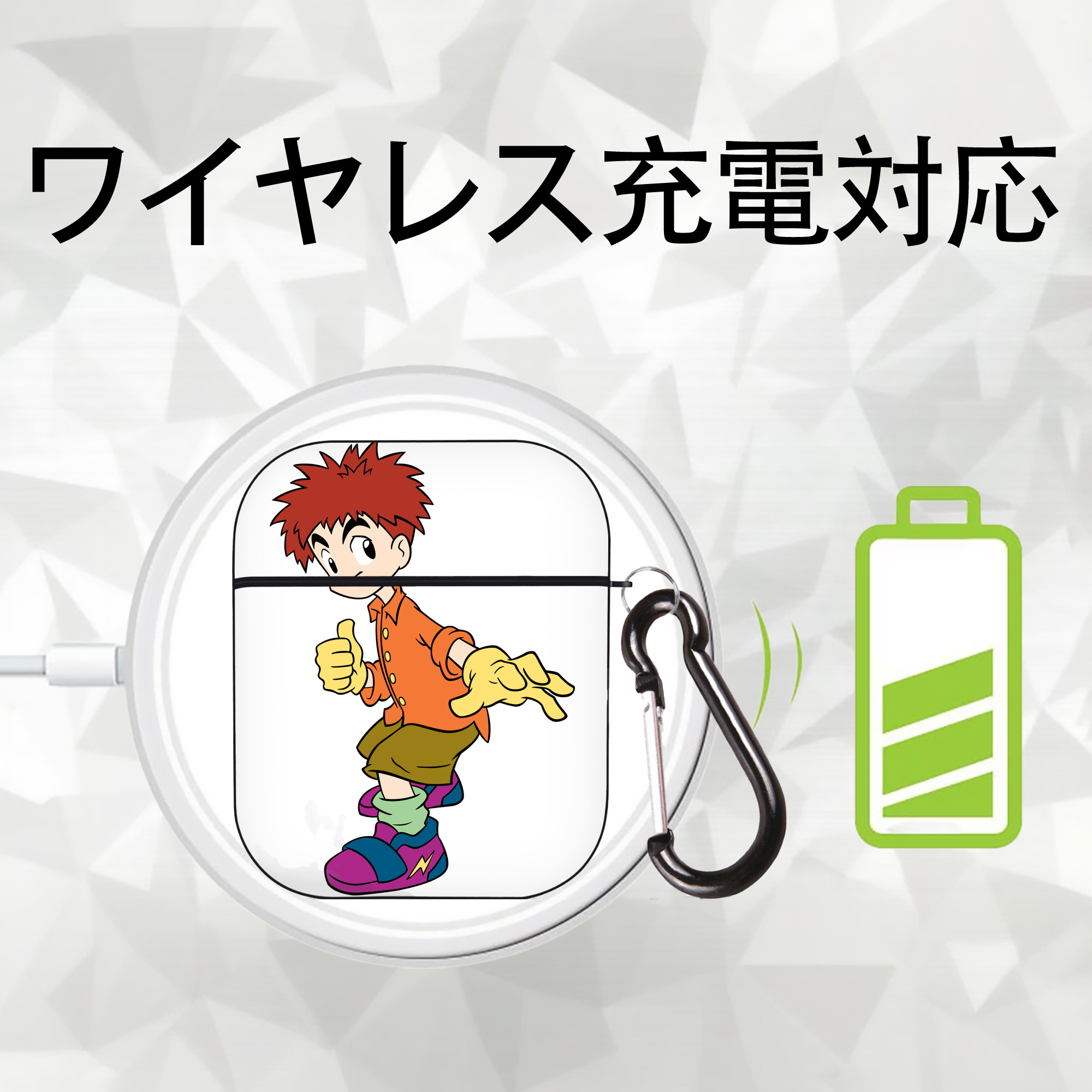 Digimon デジタルモンスター/デジモン AirPods 第2世代保護ケース ハードシェル ブラック 耐衝撃・防指紋・カラビナ付き