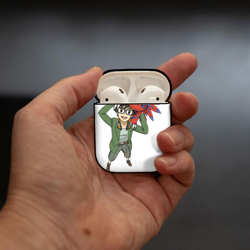 Digimon デジタルモンスター/デジモン AirPods 第2世代保護ケース ハードシェル ブラック 耐衝撃・防指紋・カラビナ付き