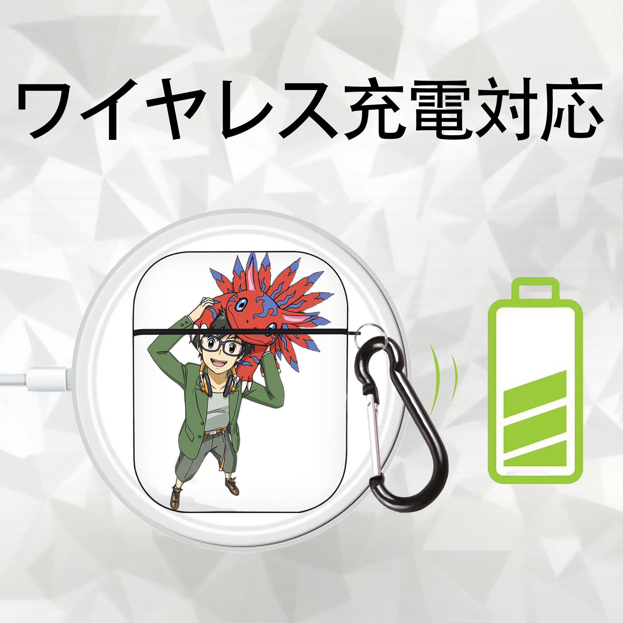 Digimon デジタルモンスター/デジモン AirPods 第2世代保護ケース ハードシェル ブラック 耐衝撃・防指紋・カラビナ付き