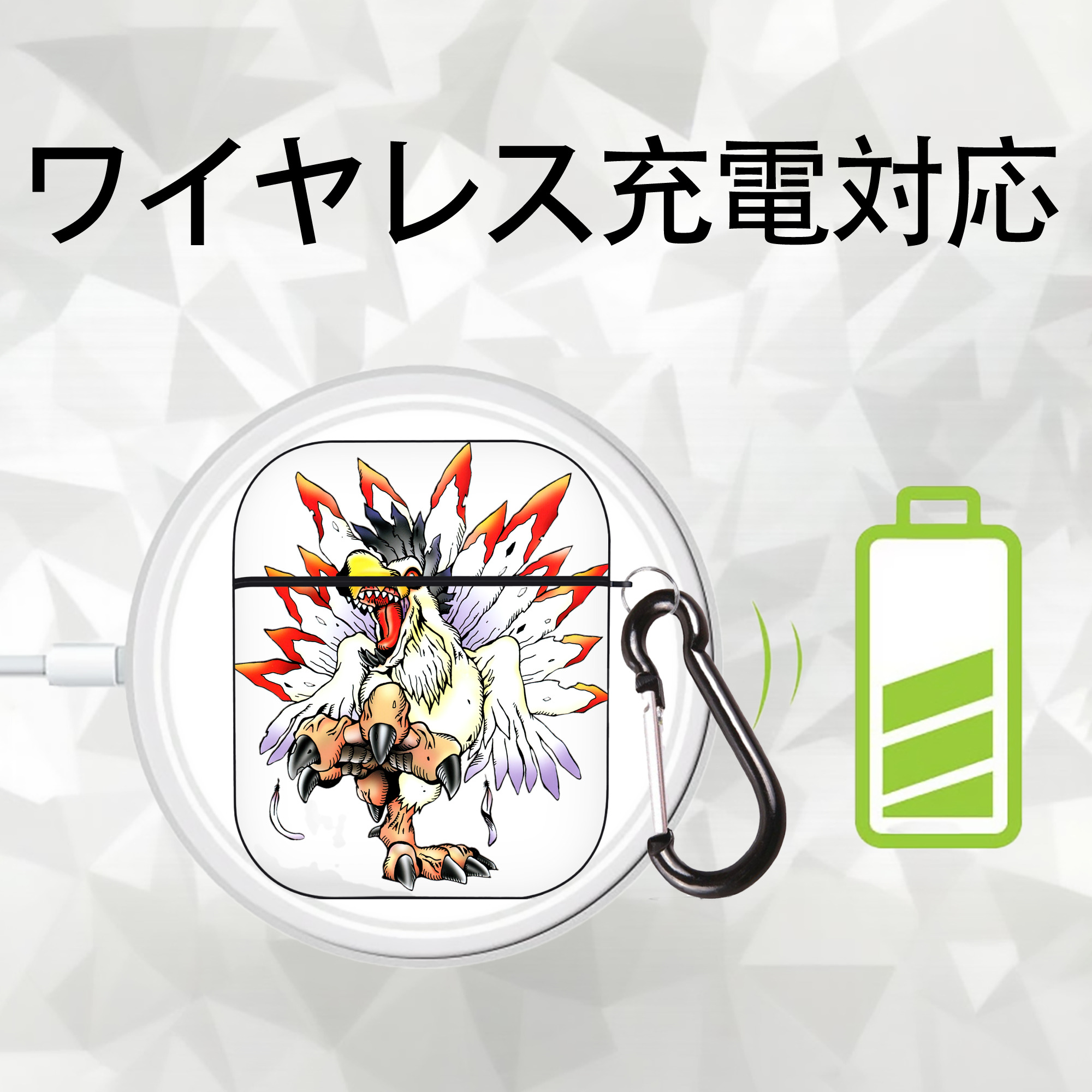 Digimon デジタルモンスター/デジモン AirPods 第2世代保護ケース ハードシェル ブラック 耐衝撃・防指紋・カラビナ付き