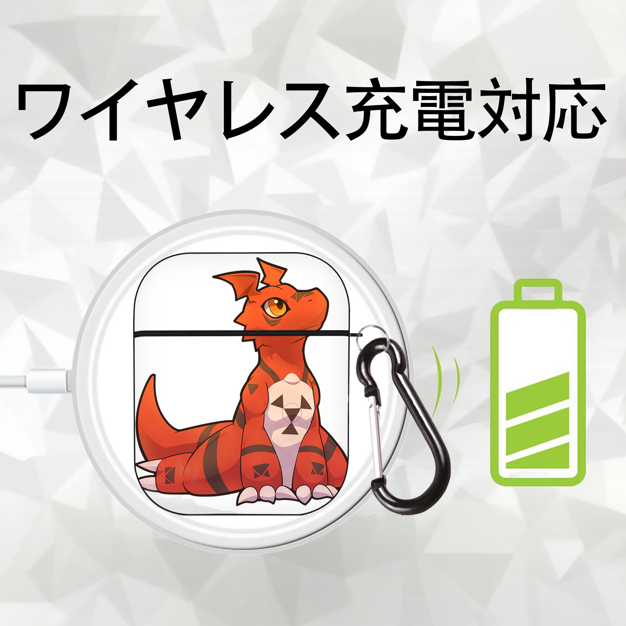 Digimon デジタルモンスター/デジモン AirPods 第2世代保護ケース ハードシェル ブラック 耐衝撃・防指紋・カラビナ付き