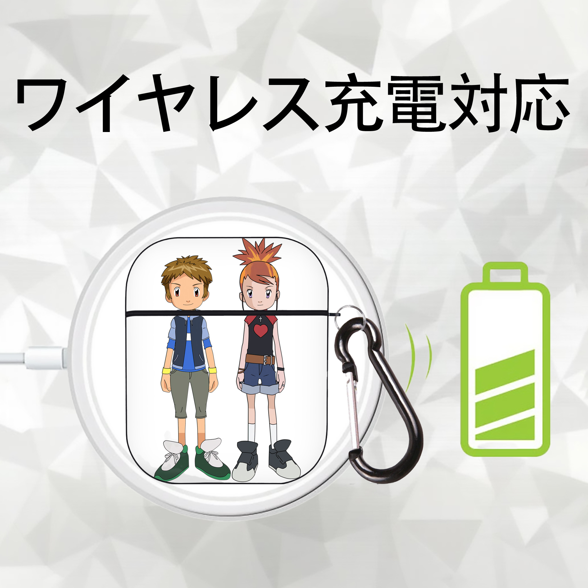 Digimon デジタルモンスター/デジモン AirPods 第2世代保護ケース ハードシェル ブラック 耐衝撃・防指紋・カラビナ付き