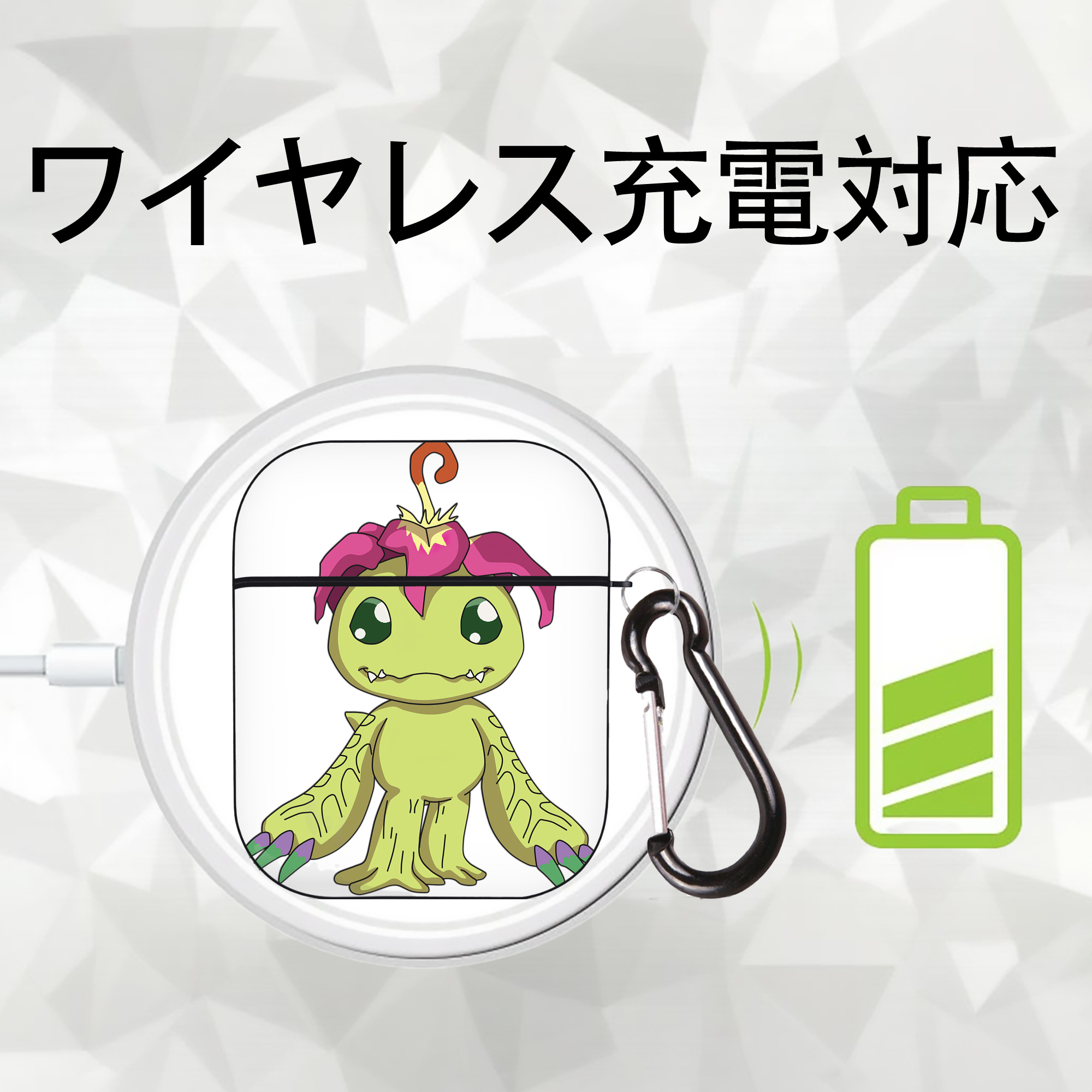 Digimon デジタルモンスター/デジモン AirPods 第2世代保護ケース ハードシェル ブラック 耐衝撃・防指紋・カラビナ付き