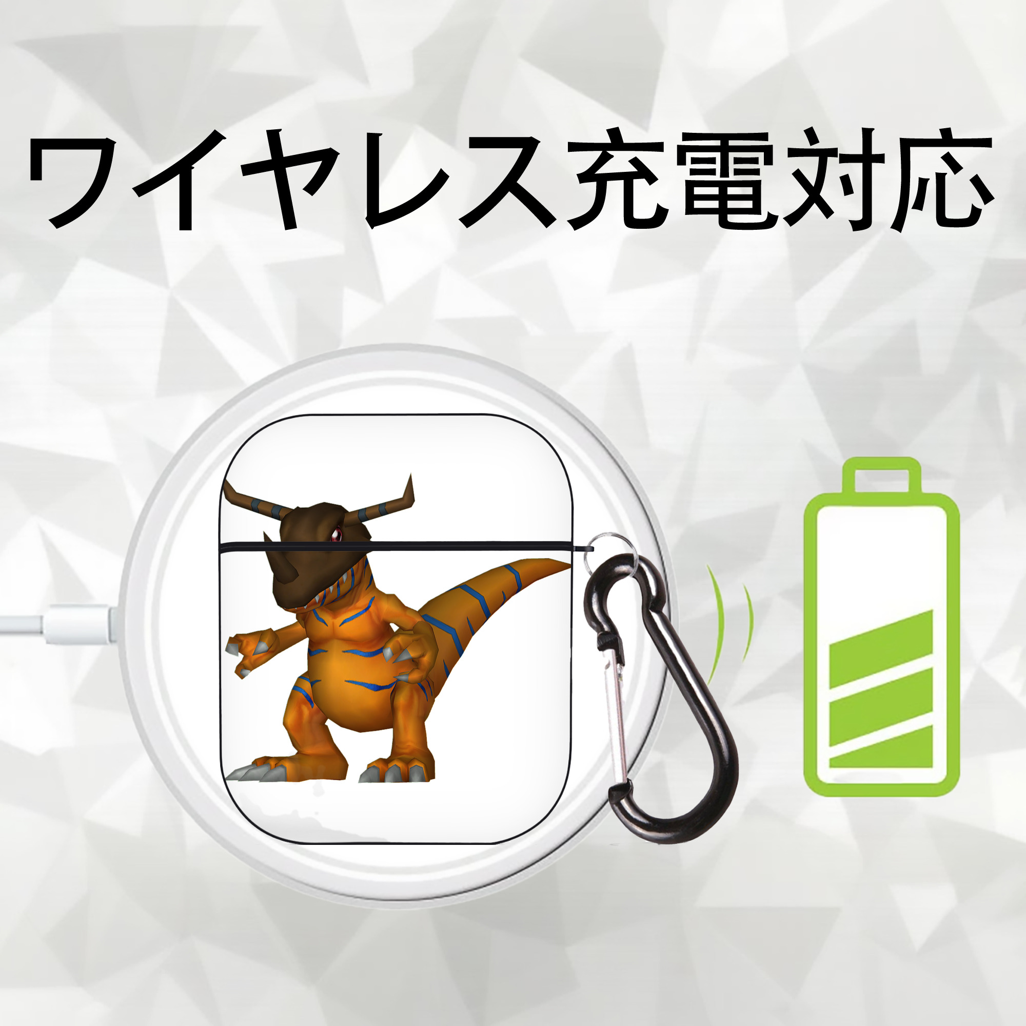 Digimon デジタルモンスター/デジモン AirPods 第2世代保護ケース ハードシェル ブラック 耐衝撃・防指紋・カラビナ付き