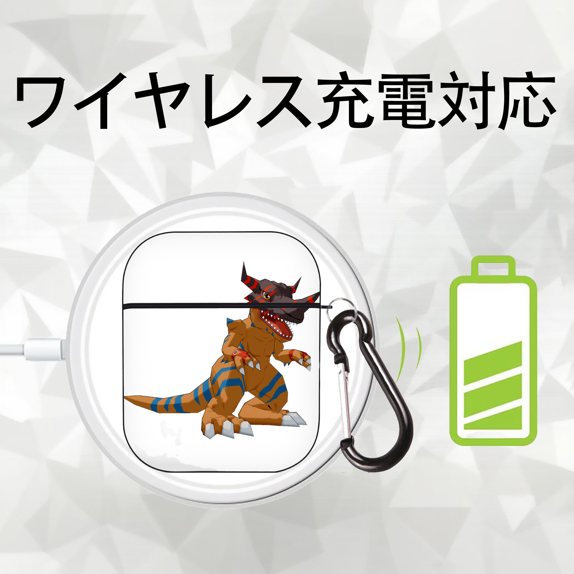 Digimon デジタルモンスター/デジモン AirPods 第2世代保護ケース ハードシェル ブラック 耐衝撃・防指紋・カラビナ付き