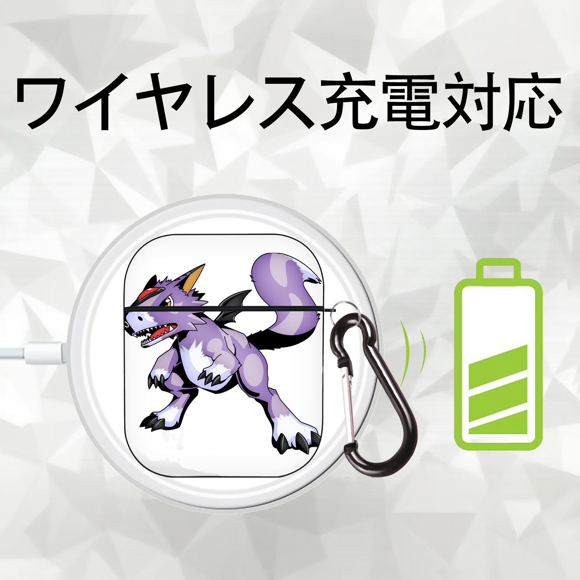 Digimon デジタルモンスター/デジモン AirPods 第2世代保護ケース ハードシェル ブラック 耐衝撃・防指紋・カラビナ付き