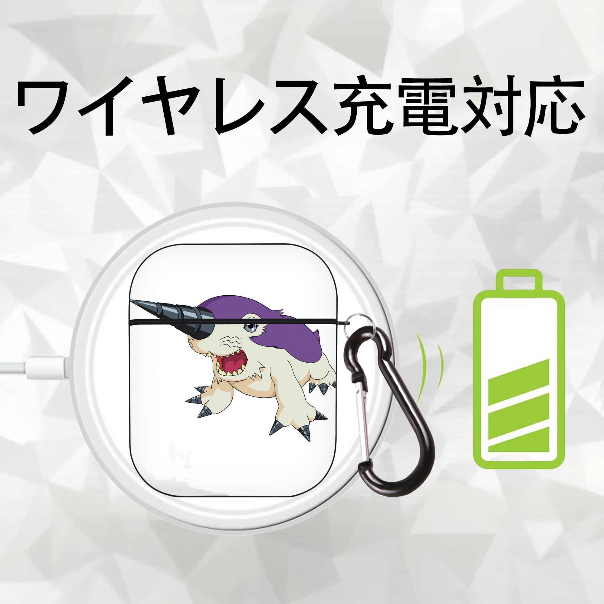 Digimon デジタルモンスター/デジモン AirPods 第2世代保護ケース ハードシェル ブラック 耐衝撃・防指紋・カラビナ付き