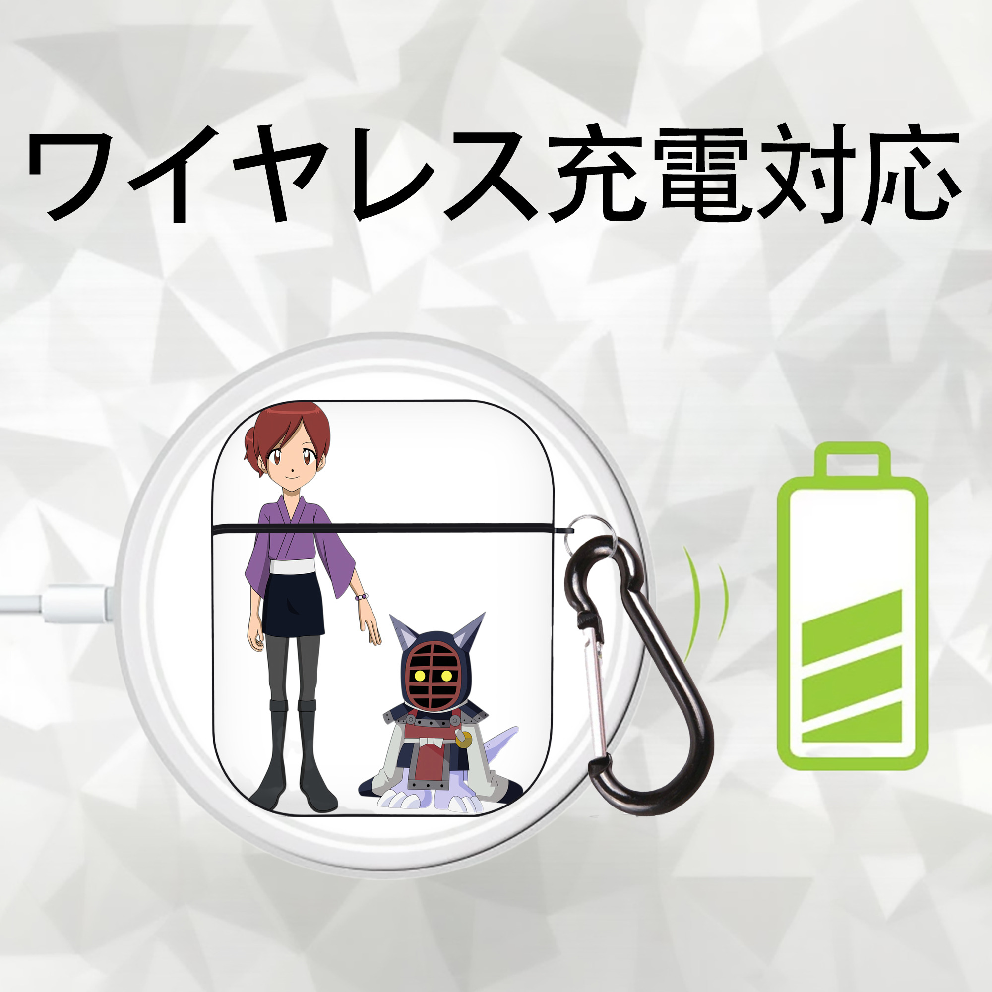 Digimon デジタルモンスター/デジモン AirPods 第2世代保護ケース ハードシェル ブラック 耐衝撃・防指紋・カラビナ付き