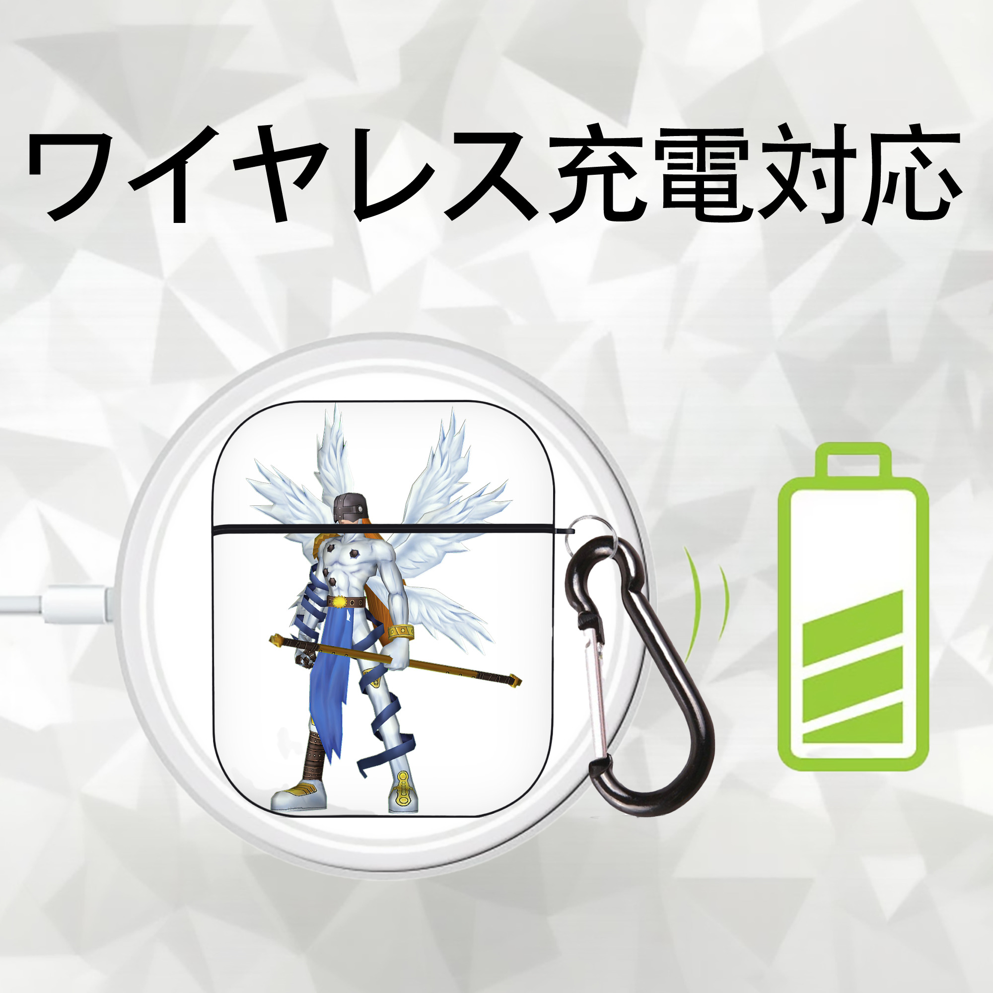 Digimon デジタルモンスター/デジモン AirPods 第2世代保護ケース ハードシェル ブラック 耐衝撃・防指紋・カラビナ付き