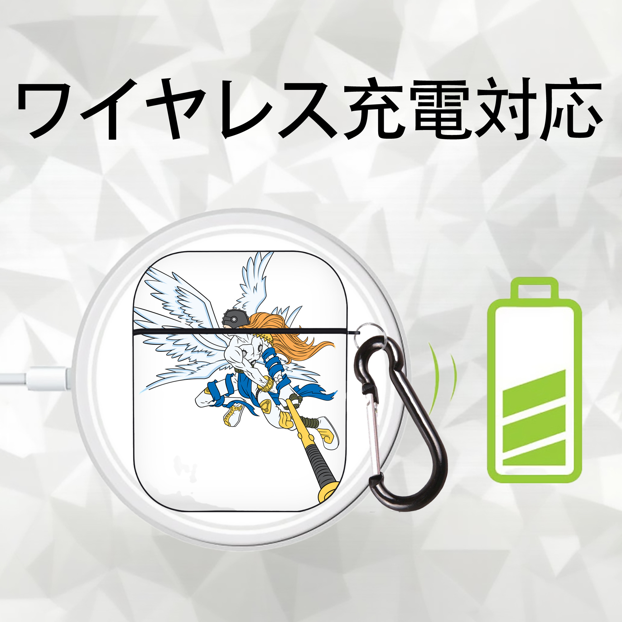 Digimon デジタルモンスター/デジモン AirPods 第2世代保護ケース ハードシェル ブラック 耐衝撃・防指紋・カラビナ付き