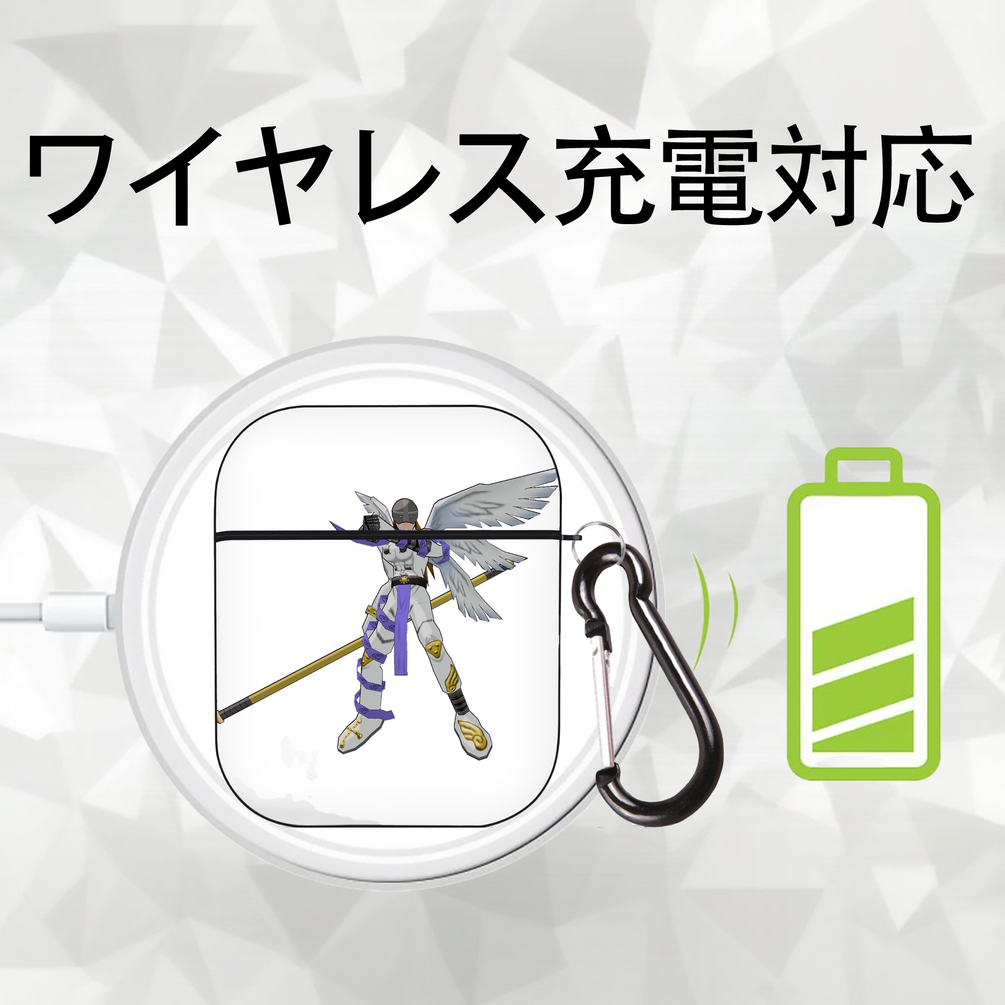 Digimon デジタルモンスター/デジモン AirPods 第2世代保護ケース ハードシェル ブラック 耐衝撃・防指紋・カラビナ付き