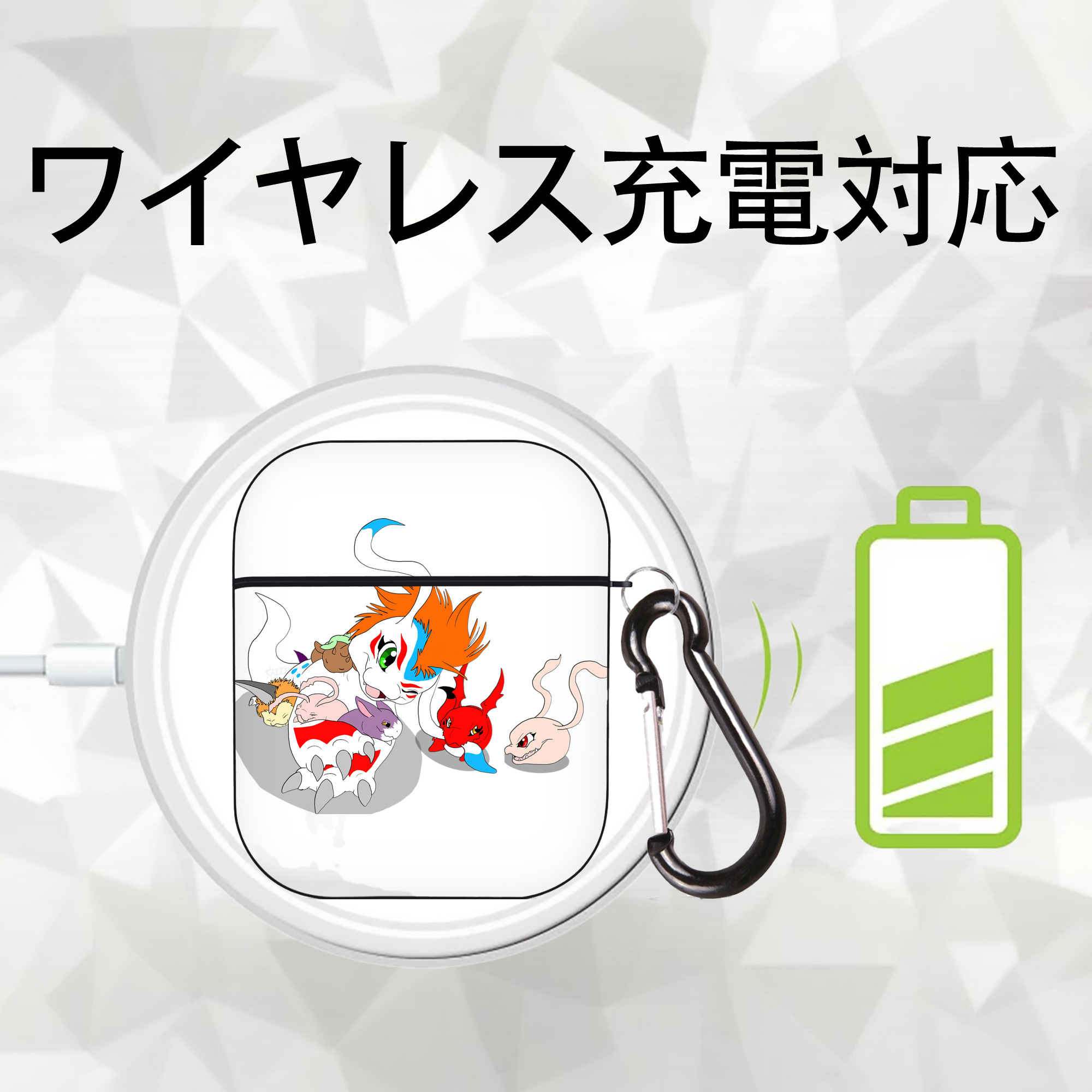 Digimon デジタルモンスター/デジモン AirPods 第2世代保護ケース ハードシェル ブラック 耐衝撃・防指紋・カラビナ付き
