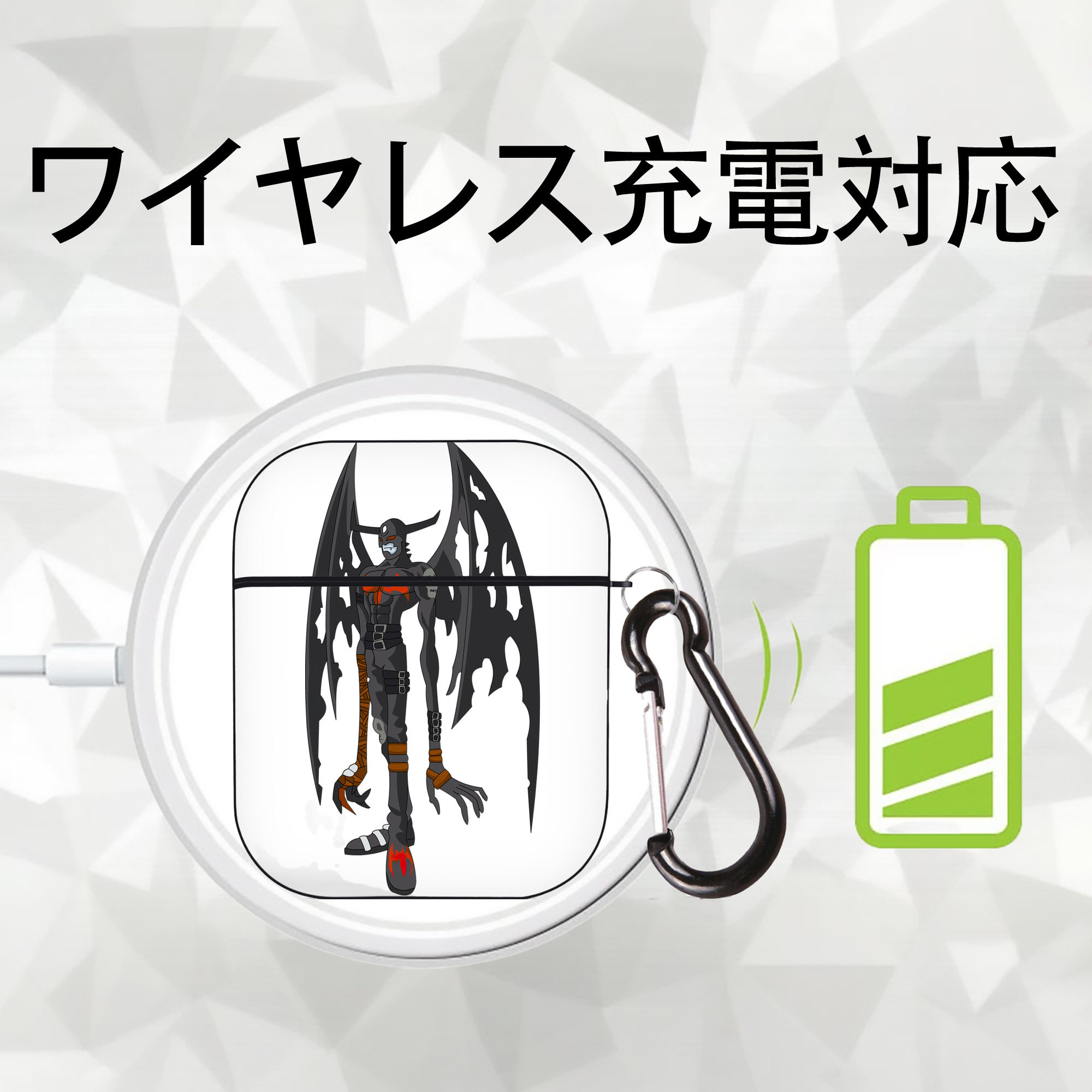Digimon デジタルモンスター/デジモン AirPods 第2世代保護ケース ハードシェル ブラック 耐衝撃・防指紋・カラビナ付き