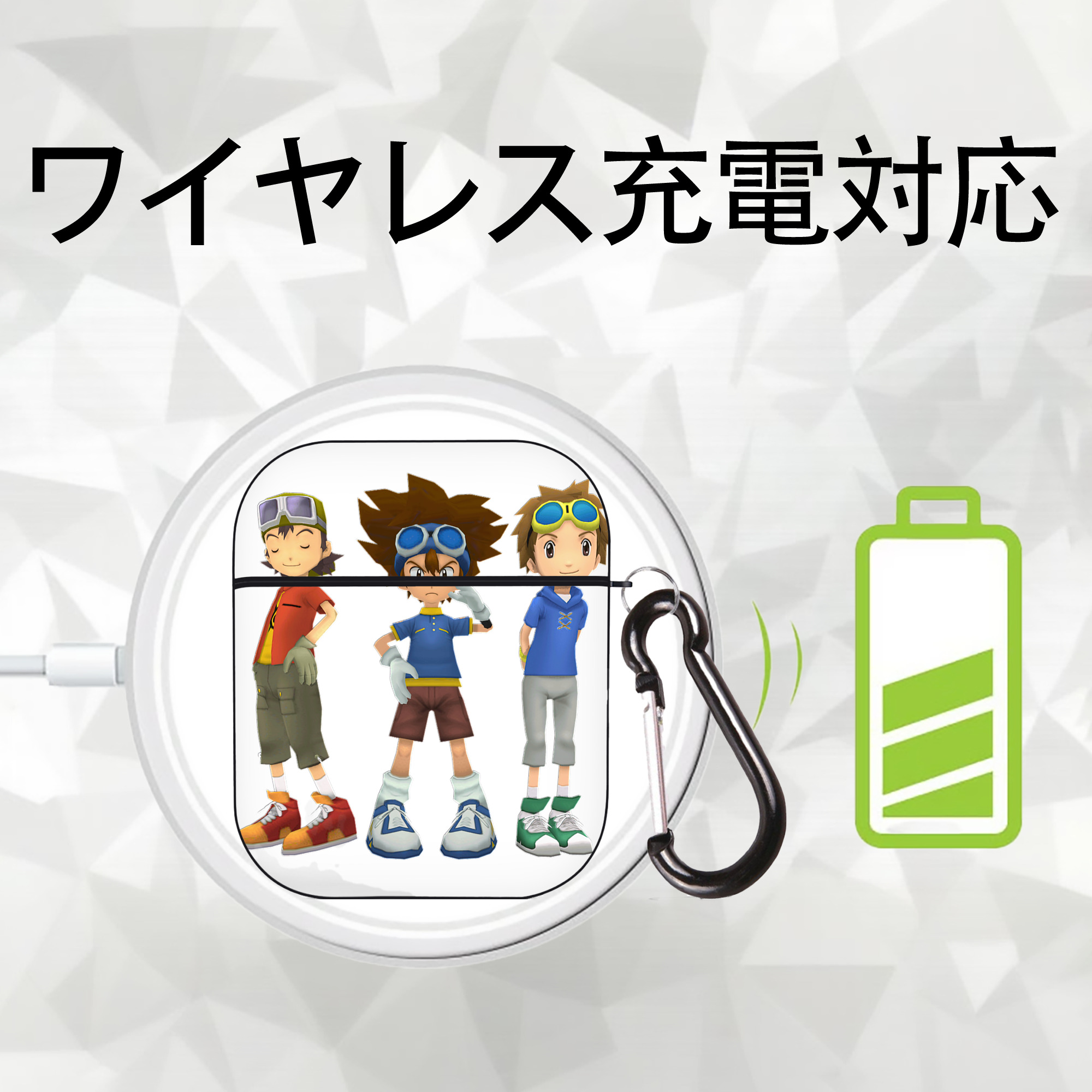 Digimon デジタルモンスター/デジモン AirPods 第2世代保護ケース ハードシェル ブラック 耐衝撃・防指紋・カラビナ付き