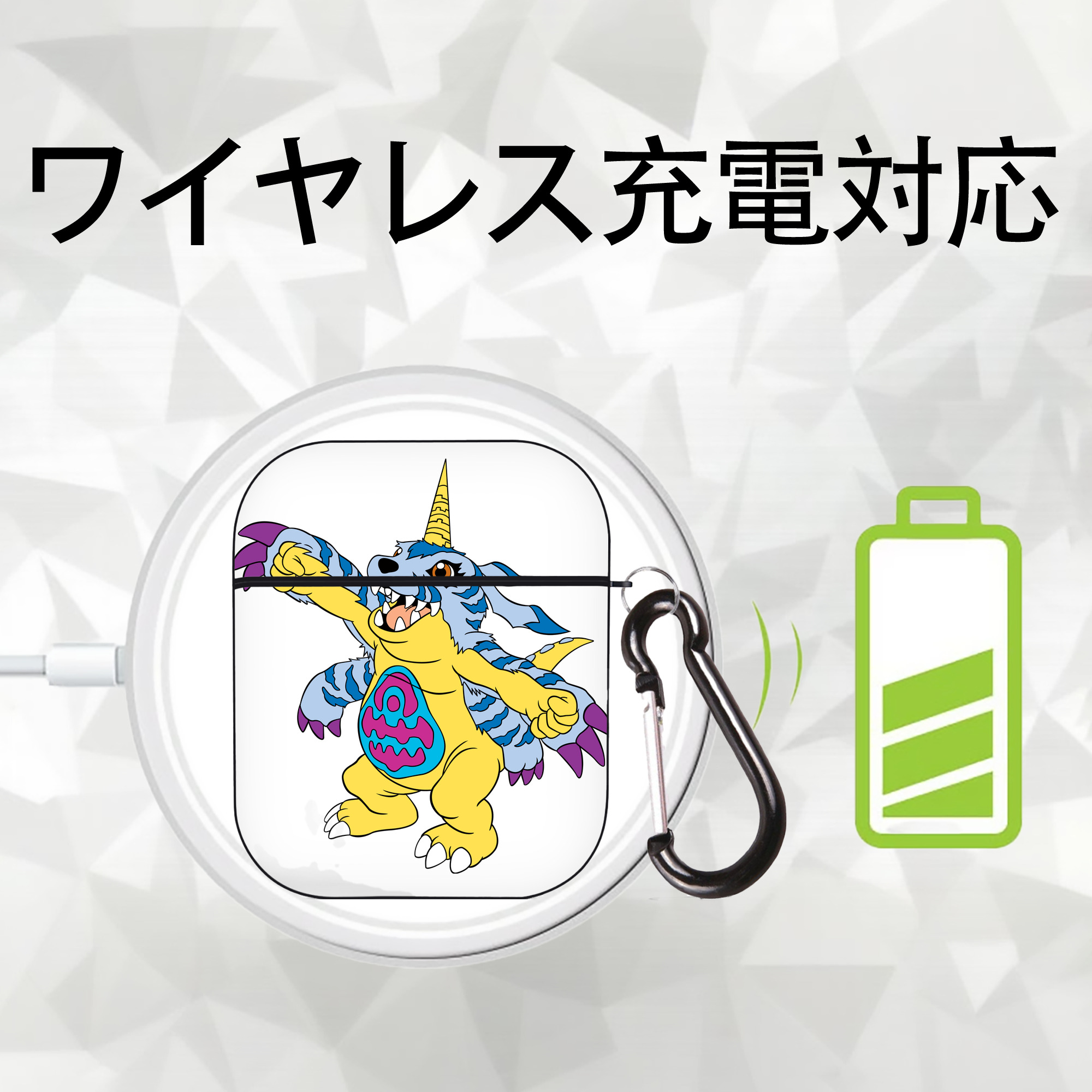 Digimon デジタルモンスター/デジモン AirPods 第2世代保護ケース ハードシェル ブラック 耐衝撃・防指紋・カラビナ付き