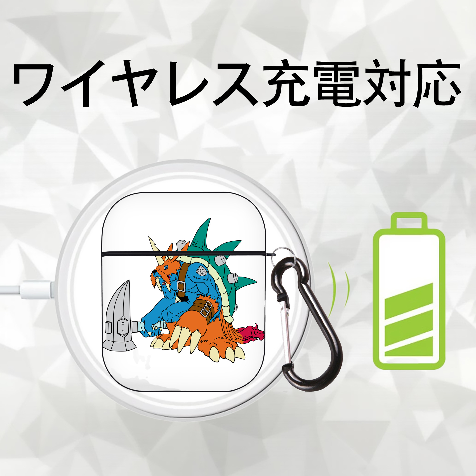 Digimon デジタルモンスター/デジモン AirPods 第2世代保護ケース ハードシェル ブラック 耐衝撃・防指紋・カラビナ付き