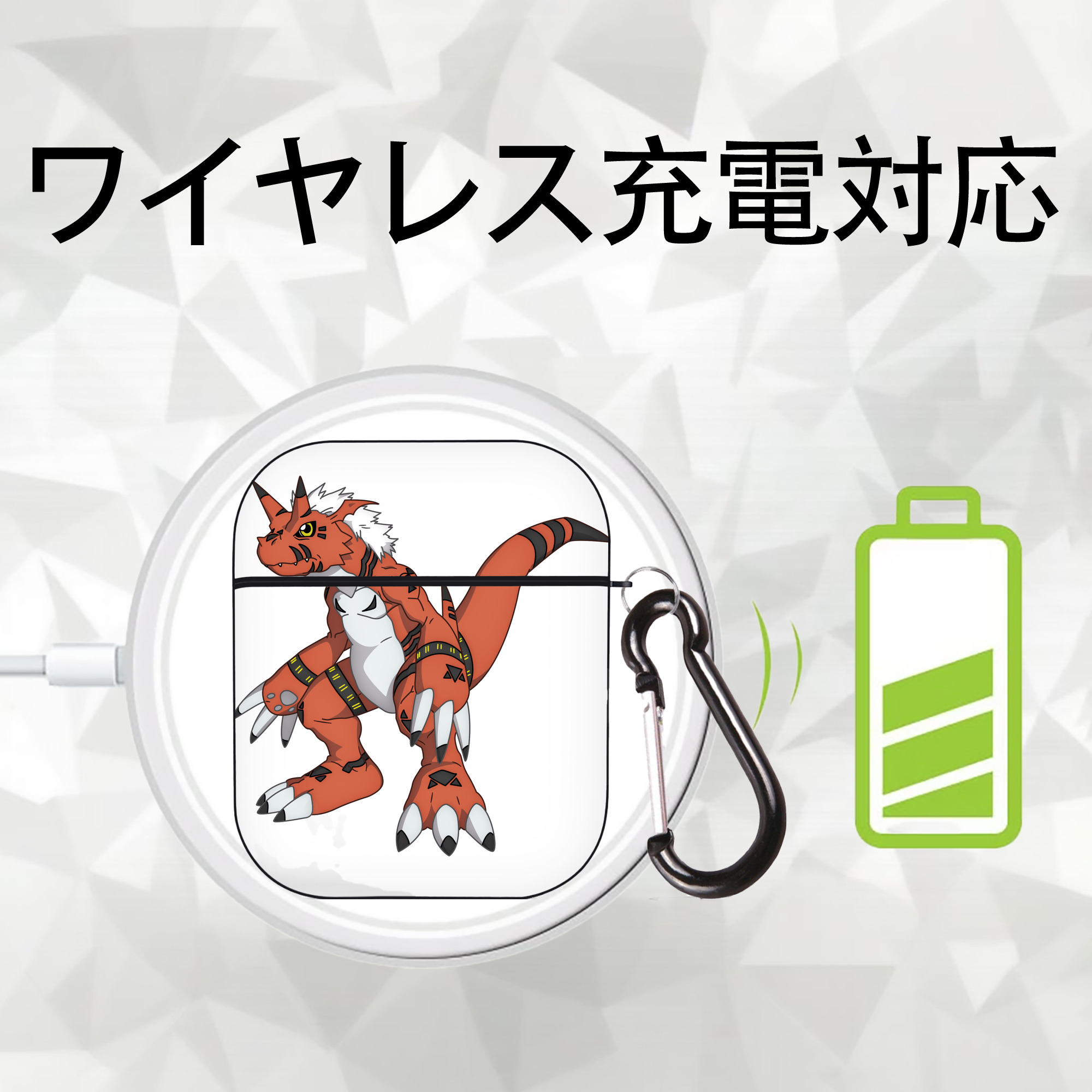Digimon デジタルモンスター/デジモン AirPods 第2世代保護ケース ハードシェル ブラック 耐衝撃・防指紋・カラビナ付き