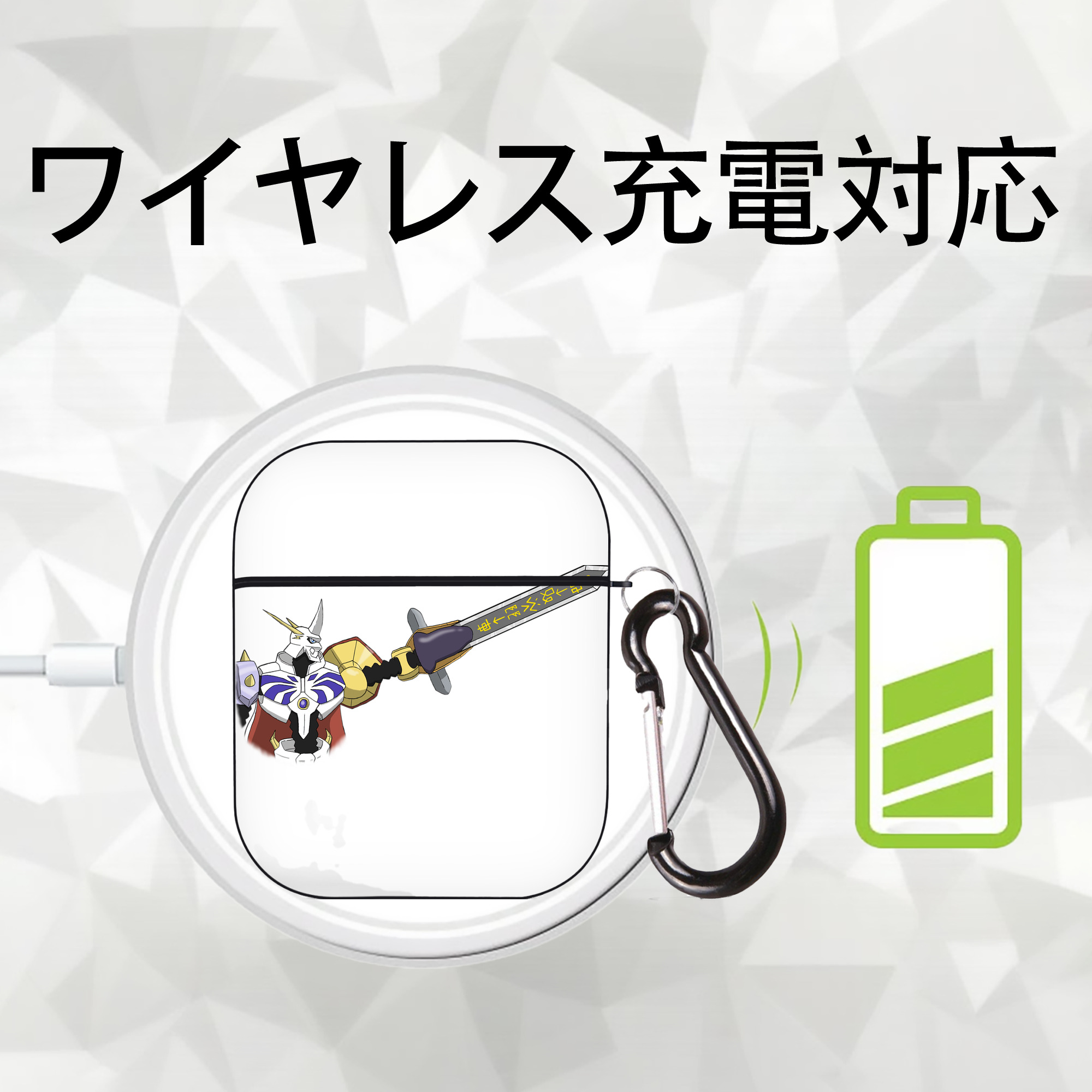Digimon デジタルモンスター/デジモン AirPods 第2世代保護ケース ハードシェル ブラック 耐衝撃・防指紋・カラビナ付き