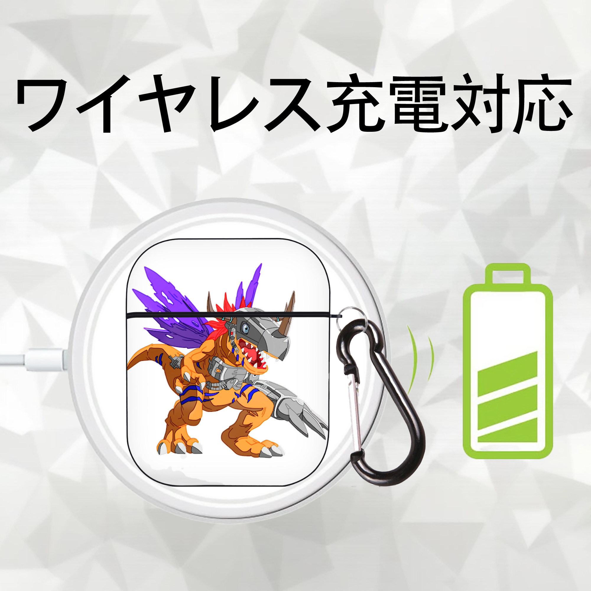 Digimon デジタルモンスター/デジモン AirPods 第2世代保護ケース ハードシェル ブラック 耐衝撃・防指紋・カラビナ付き