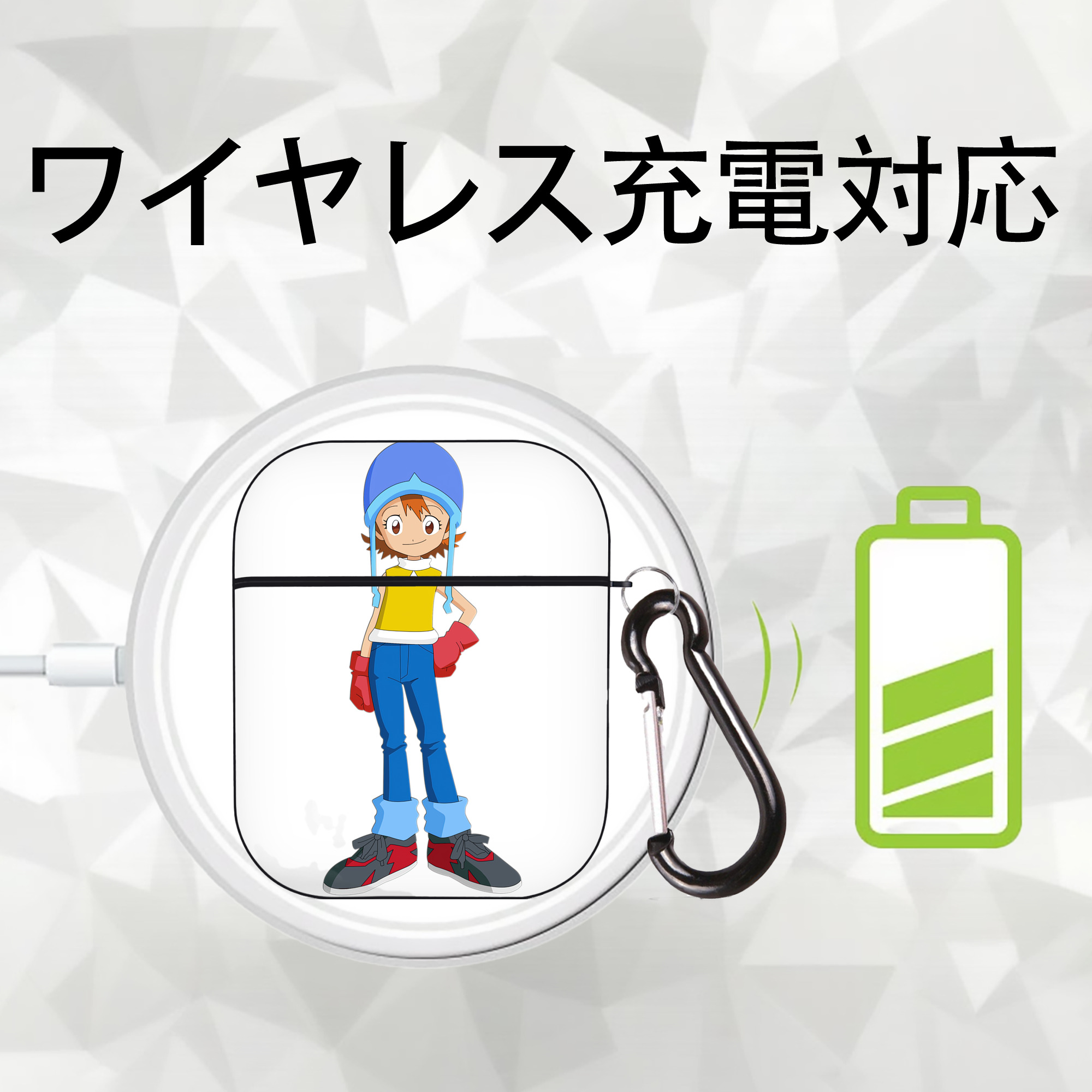 Digimon デジタルモンスター/デジモン AirPods 第2世代保護ケース ハードシェル ブラック 耐衝撃・防指紋・カラビナ付き