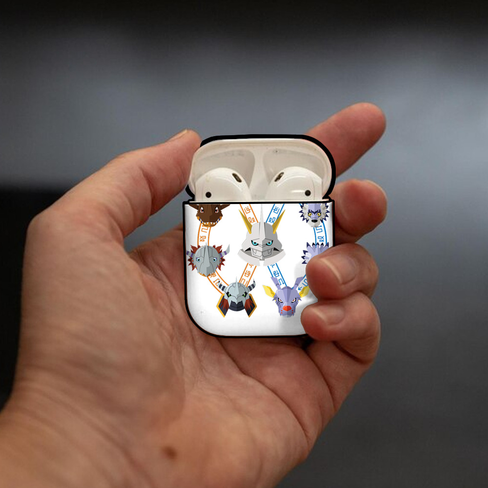 Digimon デジタルモンスター/デジモン AirPods 第2世代保護ケース ハードシェル ブラック 耐衝撃・防指紋・カラビナ付き