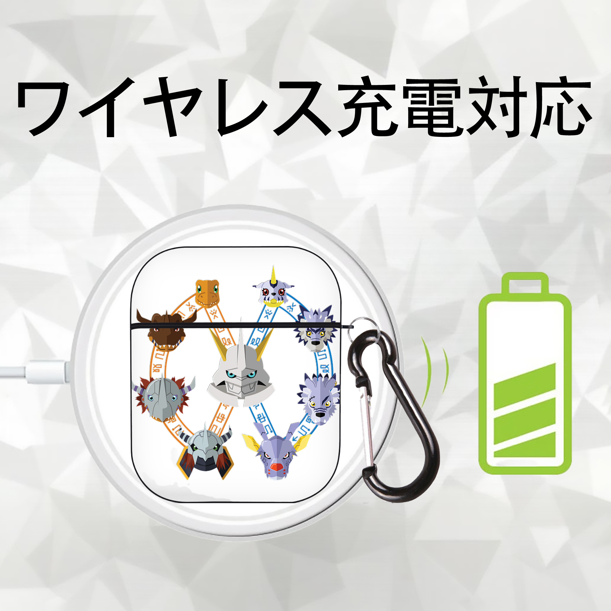 Digimon デジタルモンスター/デジモン AirPods 第2世代保護ケース ハードシェル ブラック 耐衝撃・防指紋・カラビナ付き