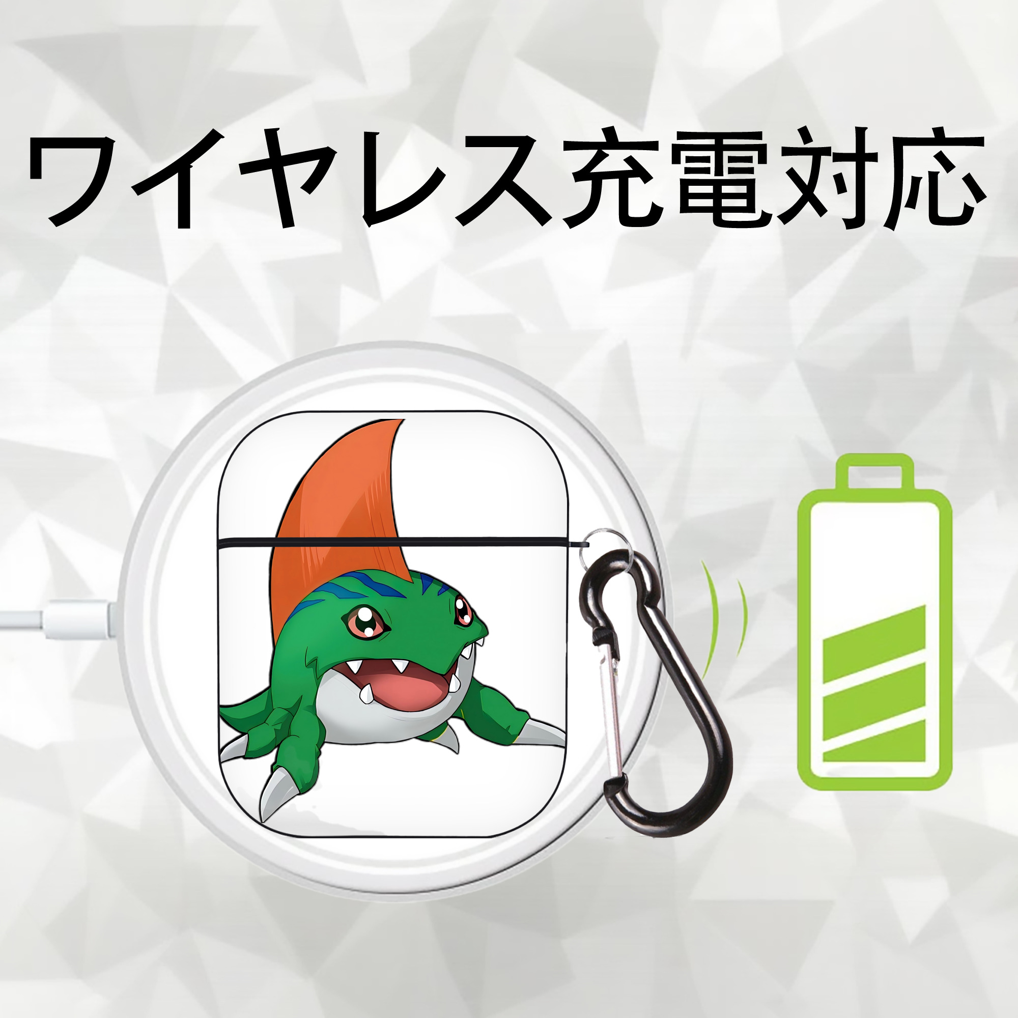 Digimon デジタルモンスター/デジモン AirPods 第2世代保護ケース ハードシェル ブラック 耐衝撃・防指紋・カラビナ付き