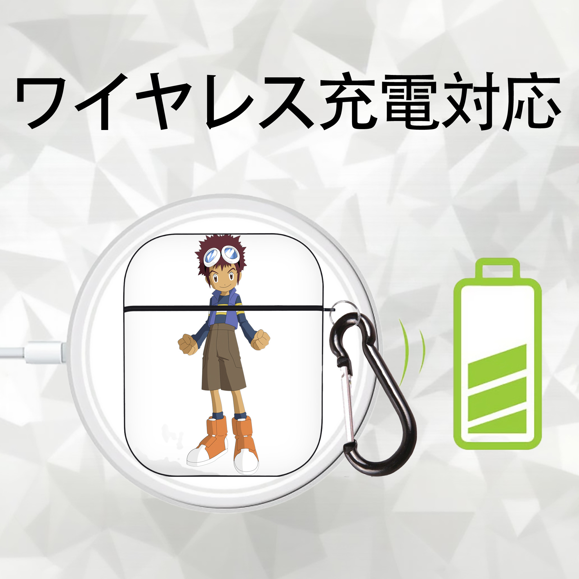 Digimon デジタルモンスター/デジモン AirPods 第2世代保護ケース ハードシェル ブラック 耐衝撃・防指紋・カラビナ付き