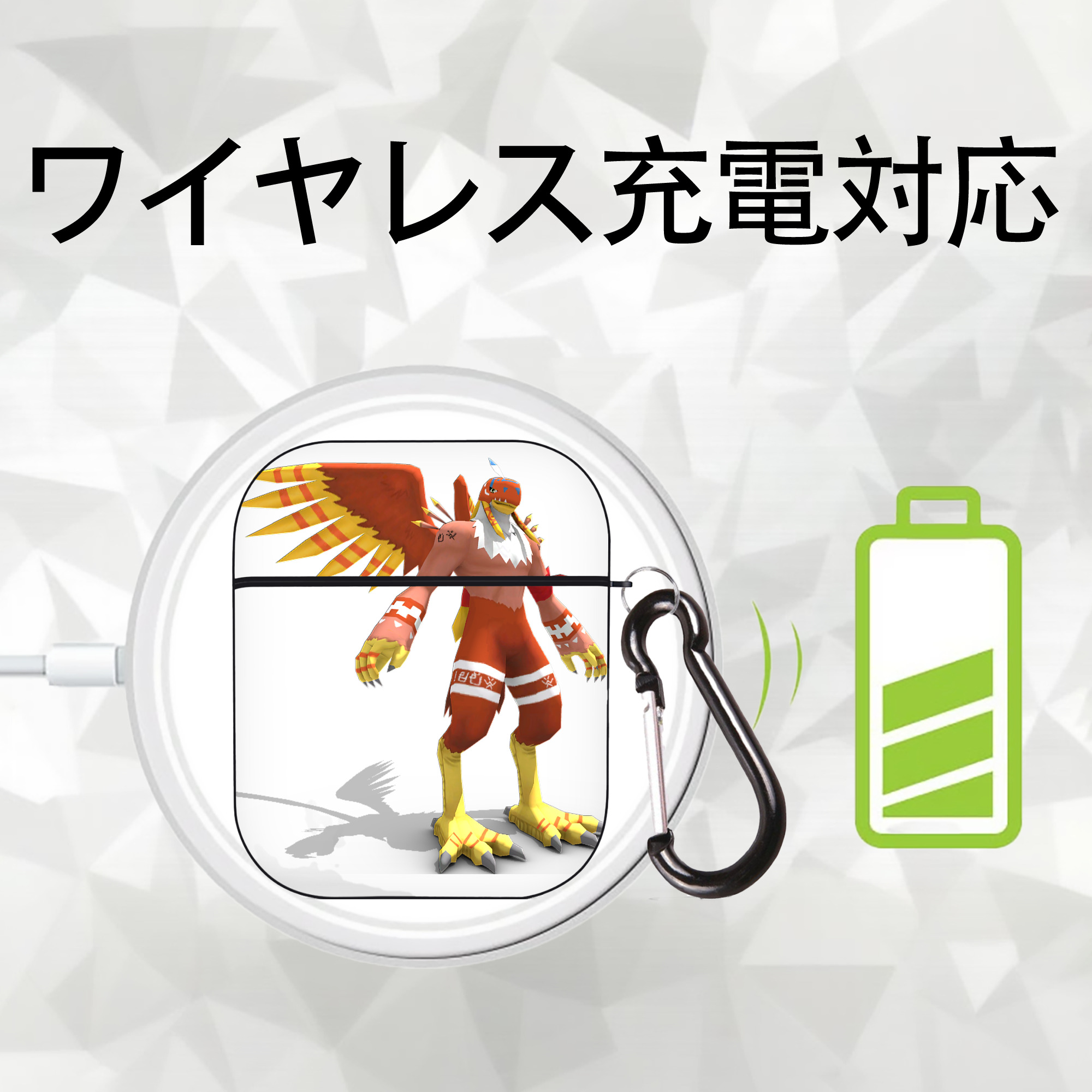 Digimon デジタルモンスター/デジモン AirPods 第2世代保護ケース ハードシェル ブラック 耐衝撃・防指紋・カラビナ付き