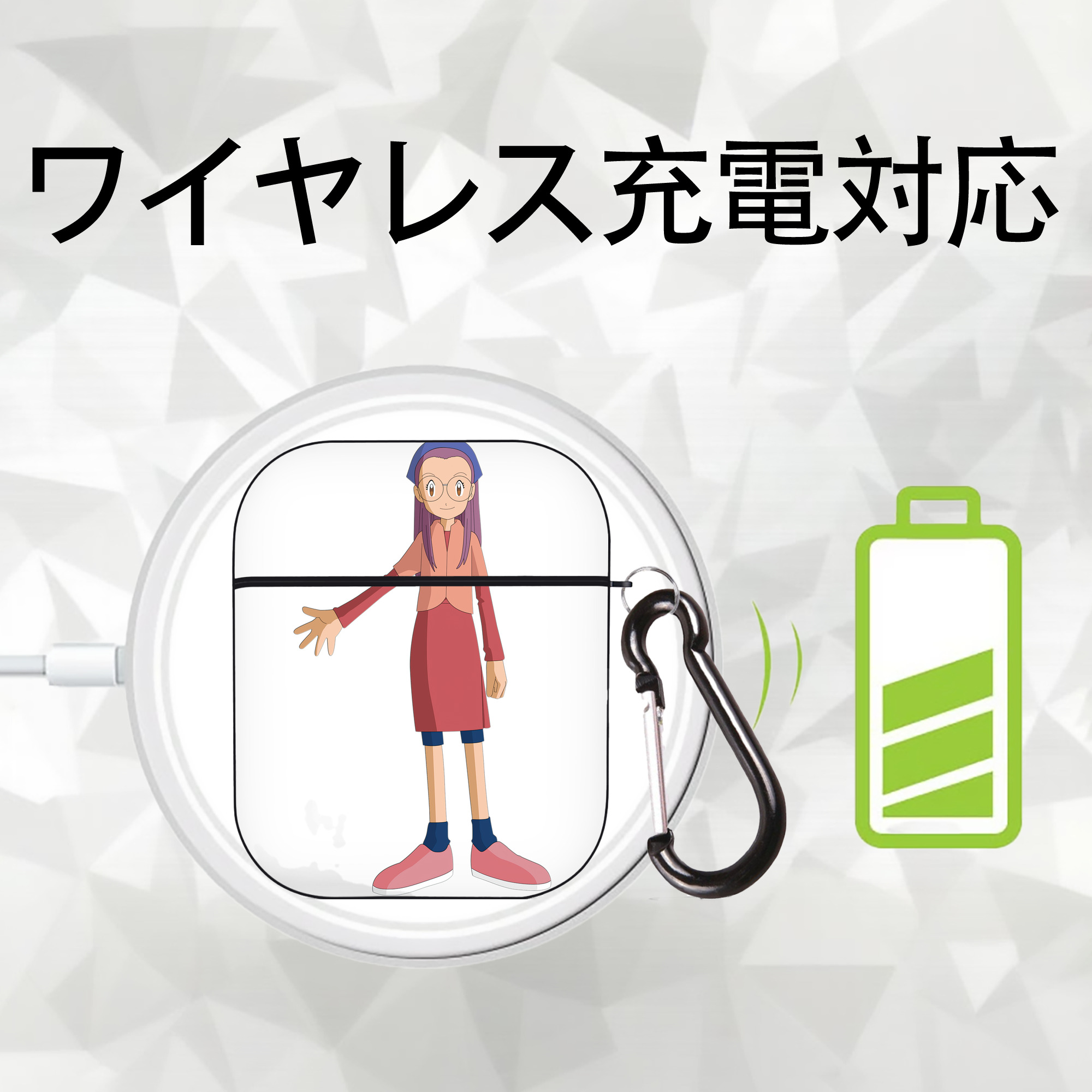 Digimon デジタルモンスター/デジモン AirPods 第2世代保護ケース ハードシェル ブラック 耐衝撃・防指紋・カラビナ付き