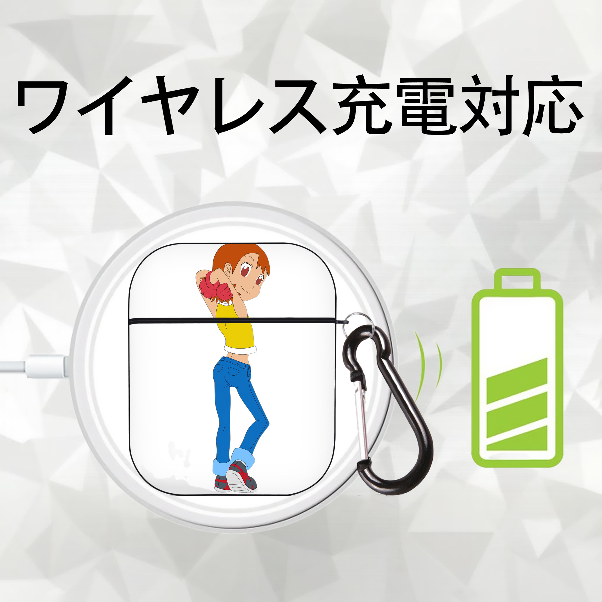 Digimon デジタルモンスター/デジモン AirPods 第2世代保護ケース ハードシェル ブラック 耐衝撃・防指紋・カラビナ付き